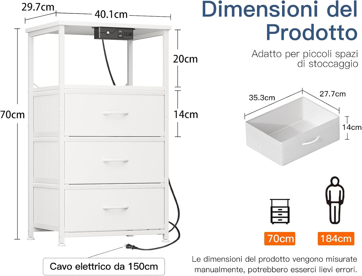 Detalle de Coleshome Comodino con LED 40x30x70 cm confezione da 2