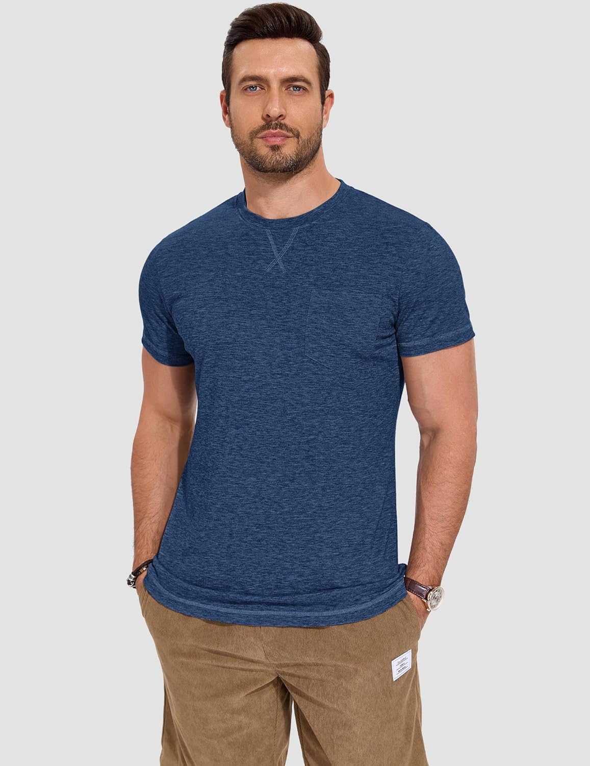 Thumbnail 1 de TARAINYA Herren-T-Shirt aus Baumwollmix mit Elasthan, kurzarm Rundhals & Brusttasche (M–4XL)