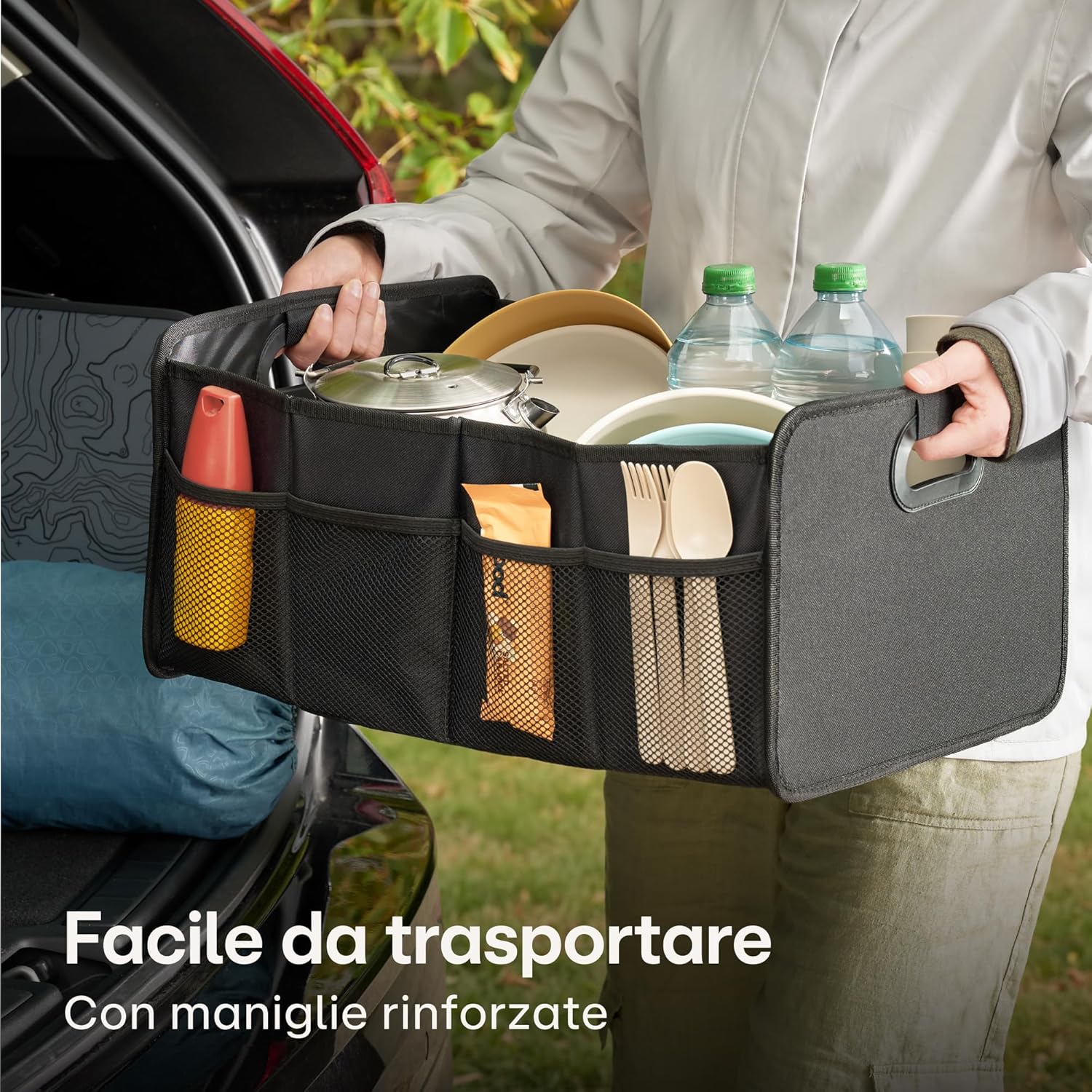 Detalle de Praknu Organizzatore Baule Pieghevole XL – 3 Scomparti, 40 L, Oxford idrorepellente
