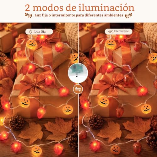 Detalle de Liyade Guirnalda LED de otoño de 3 m con 20 LED, calabazas y temporizador