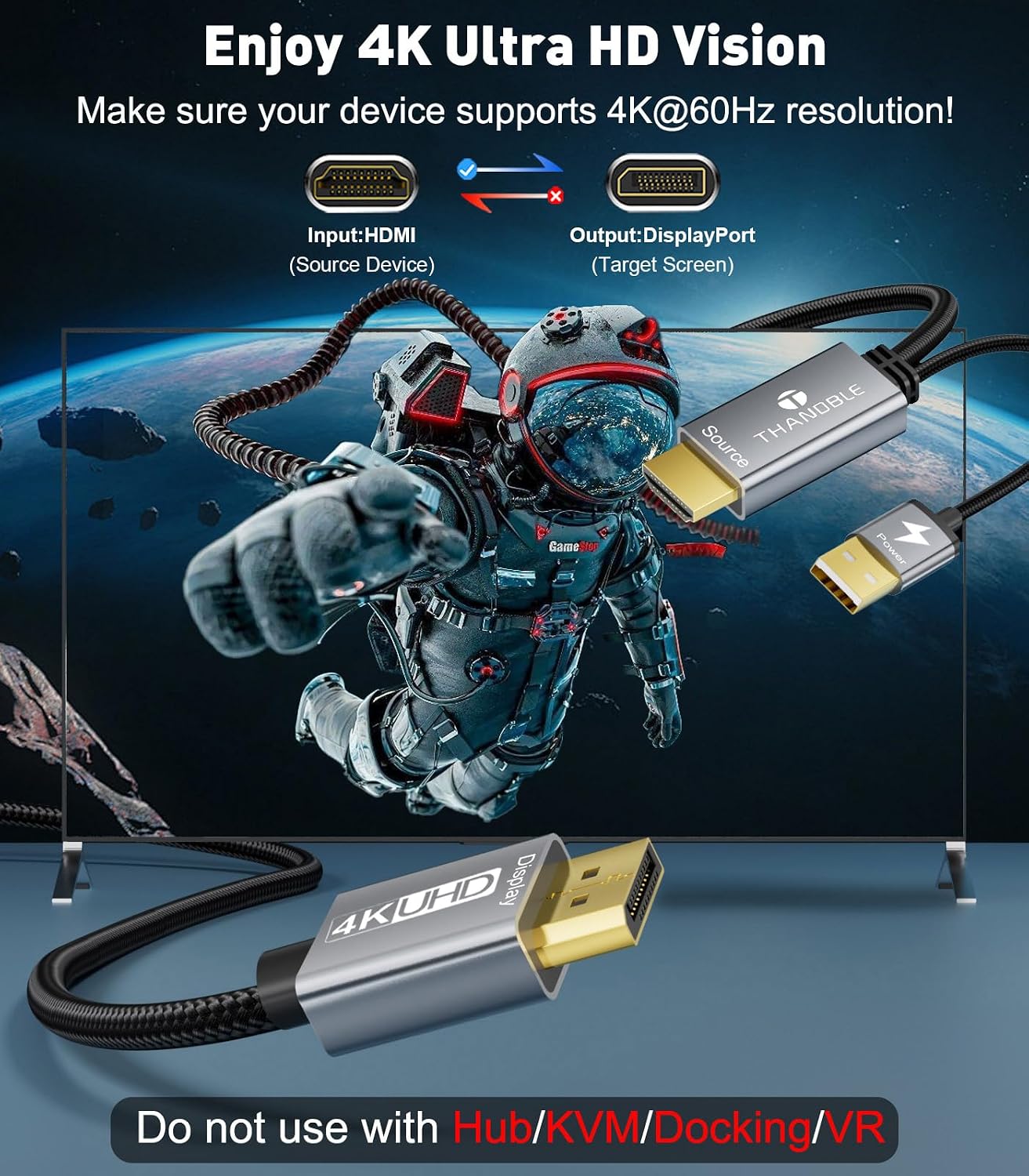 Detalle 2 de THANDBLE Active HDMI to DisplayPort 6FT 4K60Hz