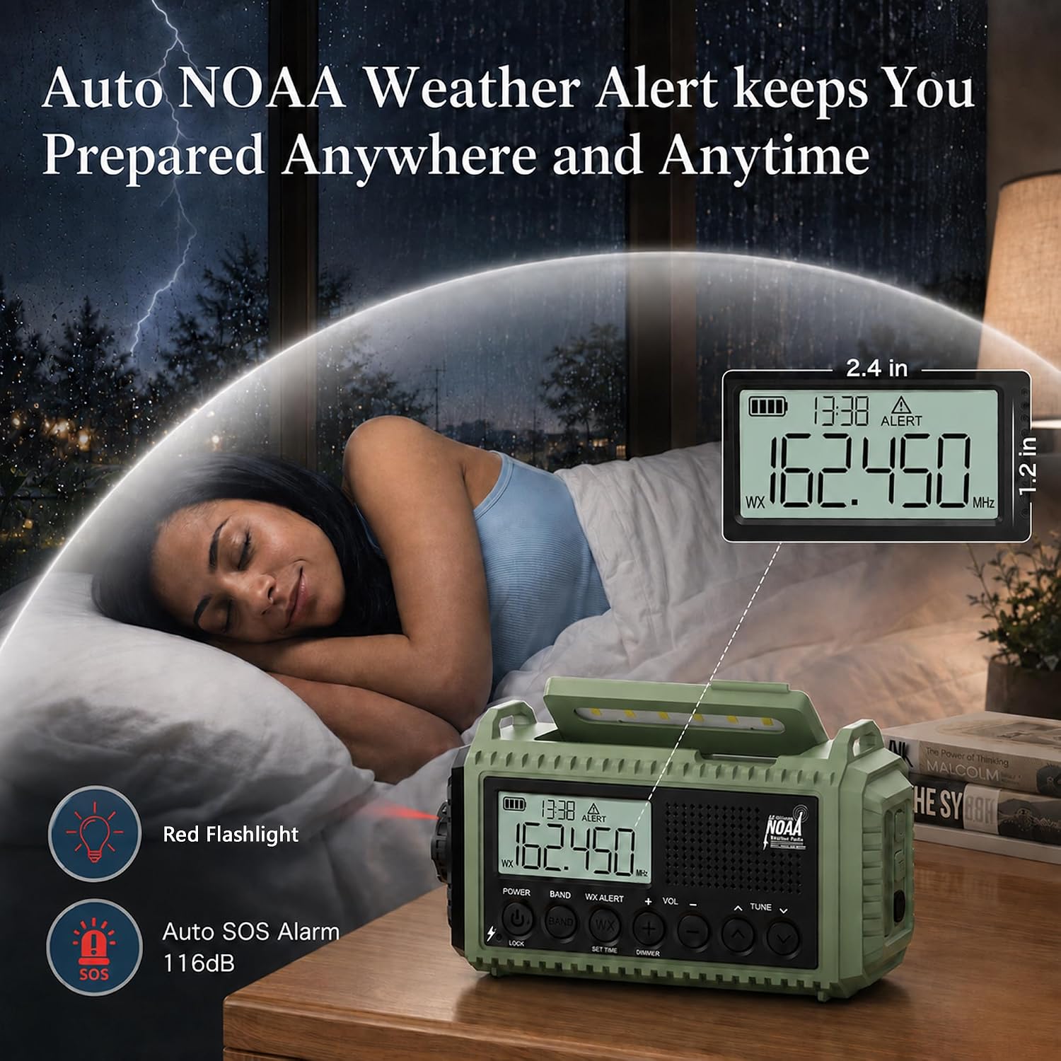 Thumbnail 1 de Eoxsmile NOAA Weather Radio 12000mAh Emergency Crank & Solar AM/FM Shortwave Radio (USB-C)