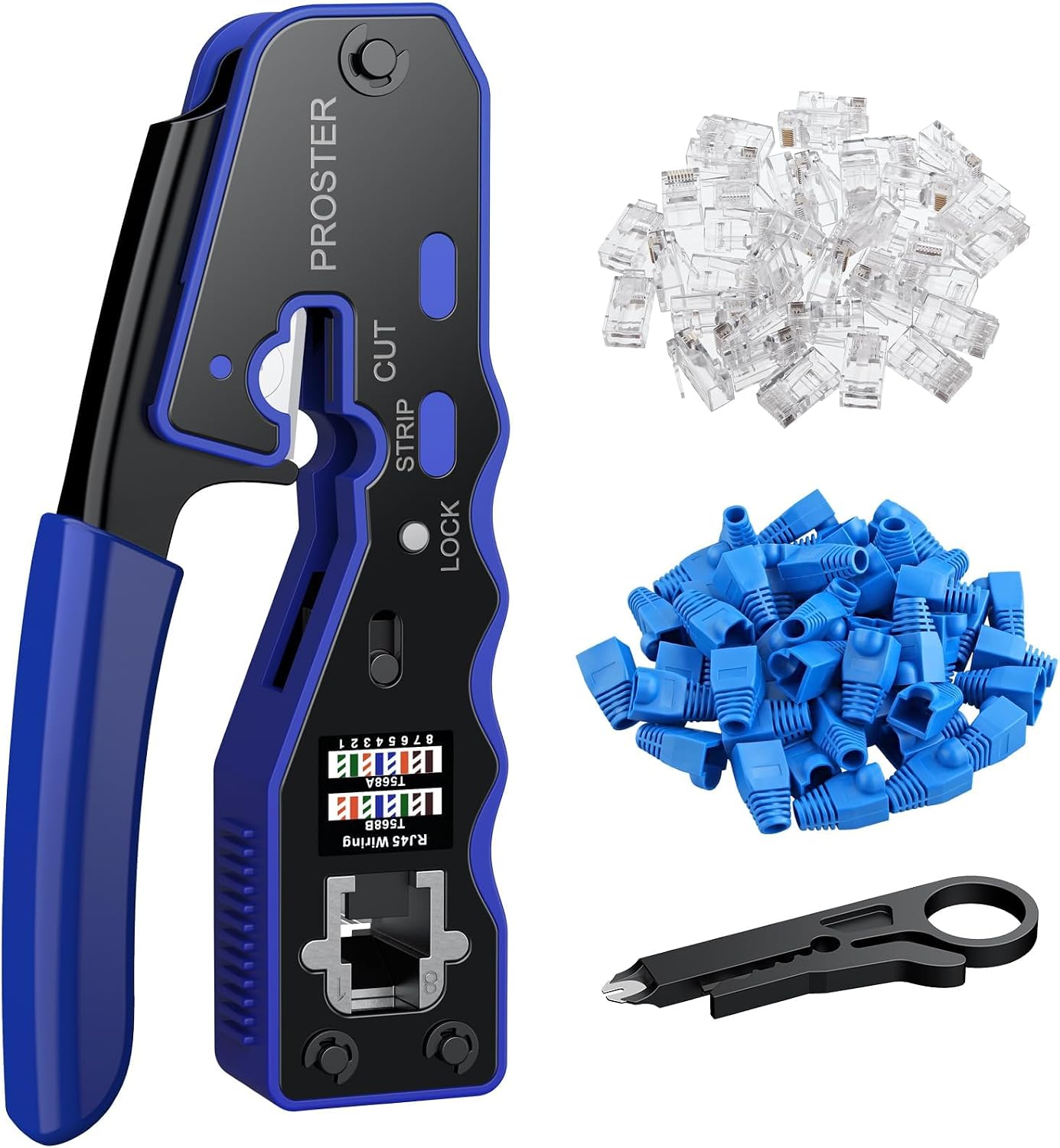 Detalle de Proster RJ45 Pass-Through Crimping Tool Kit with 50 Cat6 Plugs