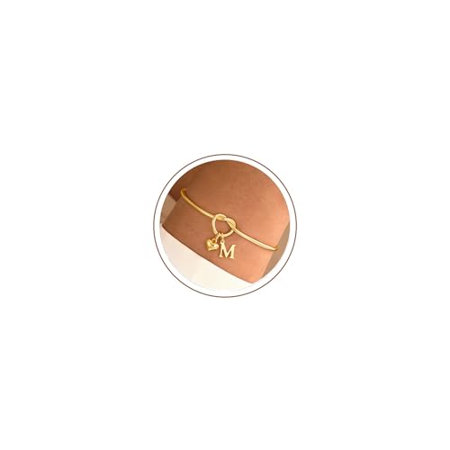 Detalle de TINGN Bracelet femme - Nœud d'amour or plaqué 14 carats avec initiales et cœur