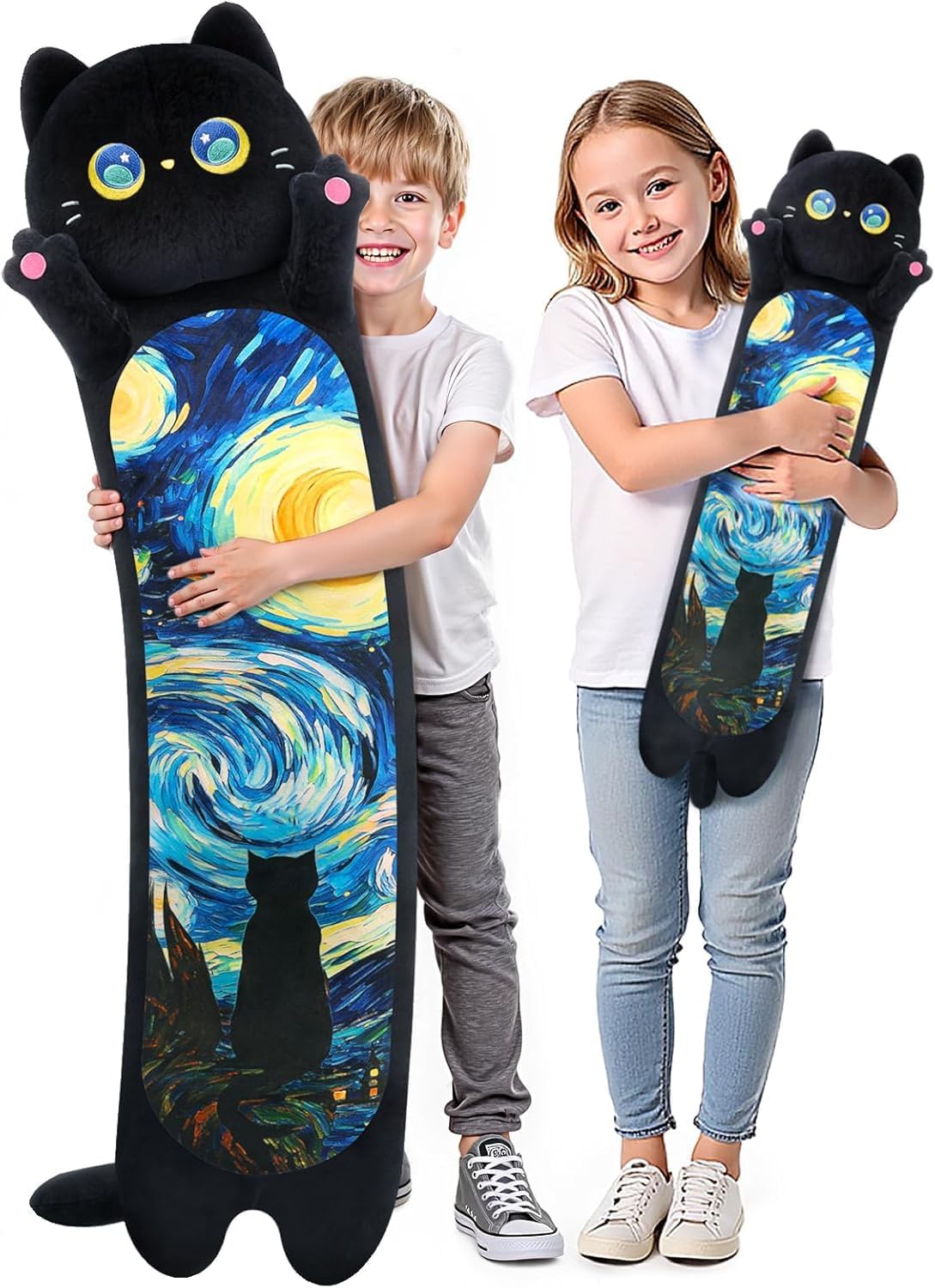 Detalle de Mewaii Long Cat Plush 5 Sizes (120% Extra Filling) Giant Long Body Pillow — Kawaii Black Starry Cat