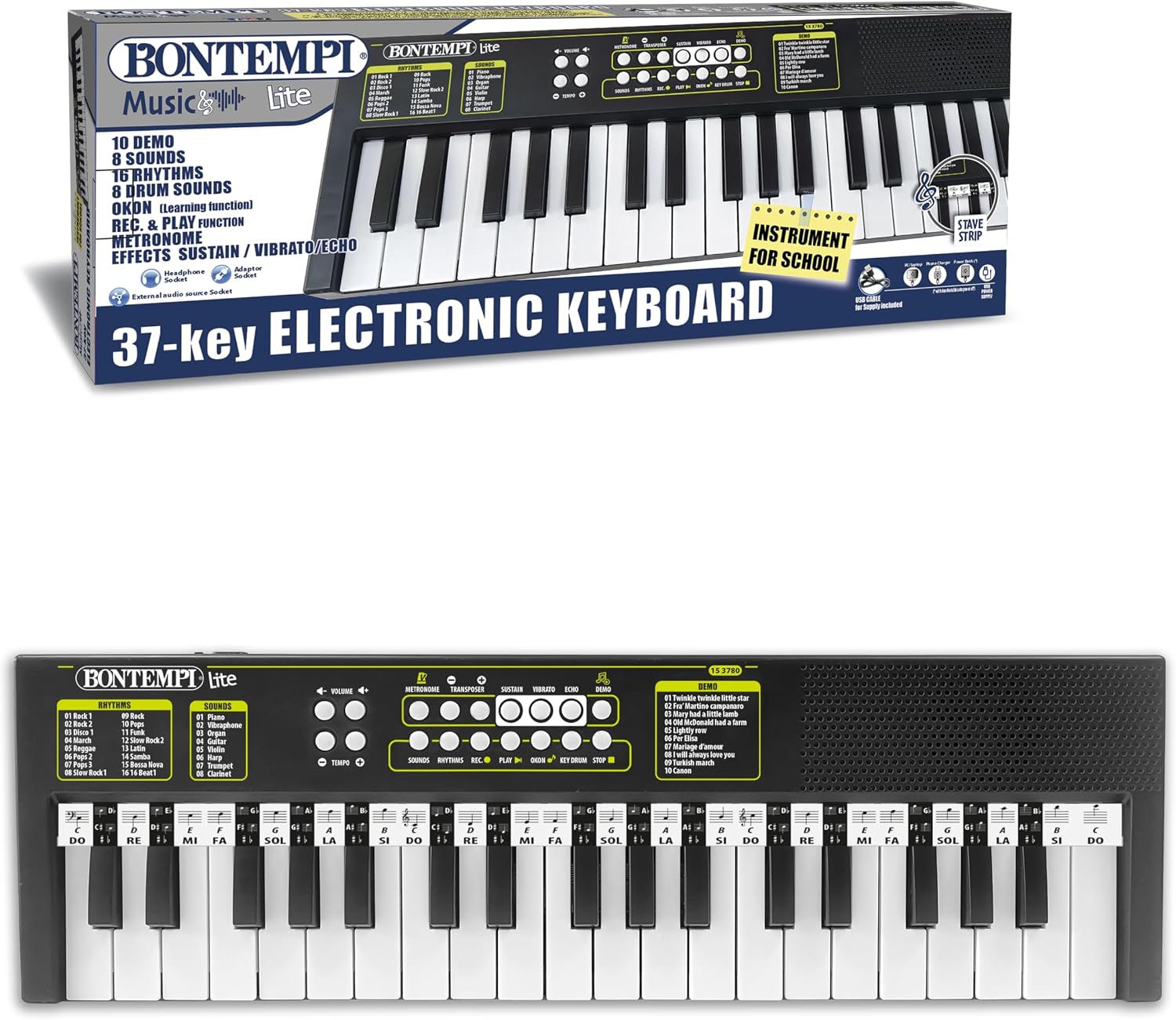Detalle de Bontempi 15 3780 KeyRhythm: Tastiera Digitale compatta da 37 tasti con funzioni educative