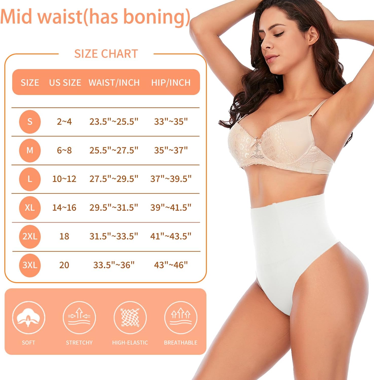 Detalle 2 de Werena Tummy Control Thong Shapewear with Mid- or High-Waist Styles