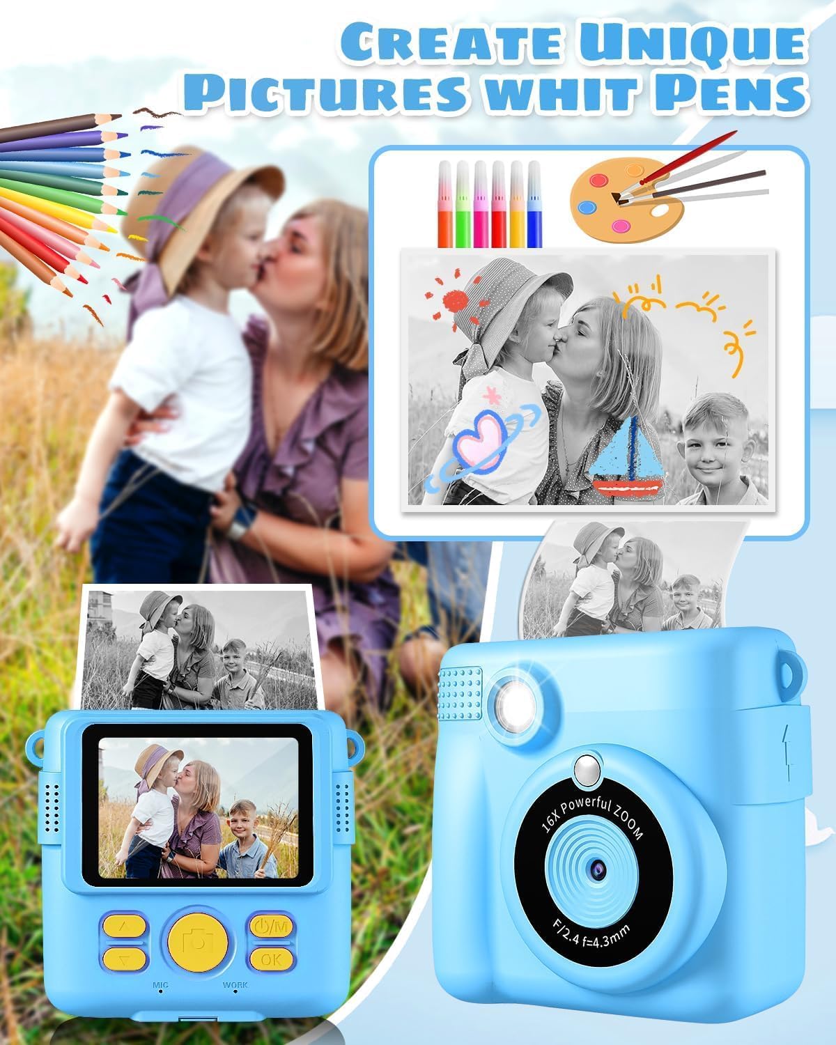 Thumbnail 5 de Instant Print Camera 1080P kids camera with 32GB
