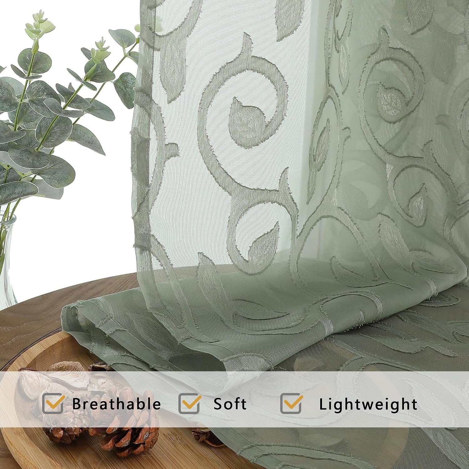 Detalle de OWENIE Semi-Sheer Curtains, 72-Inch Length