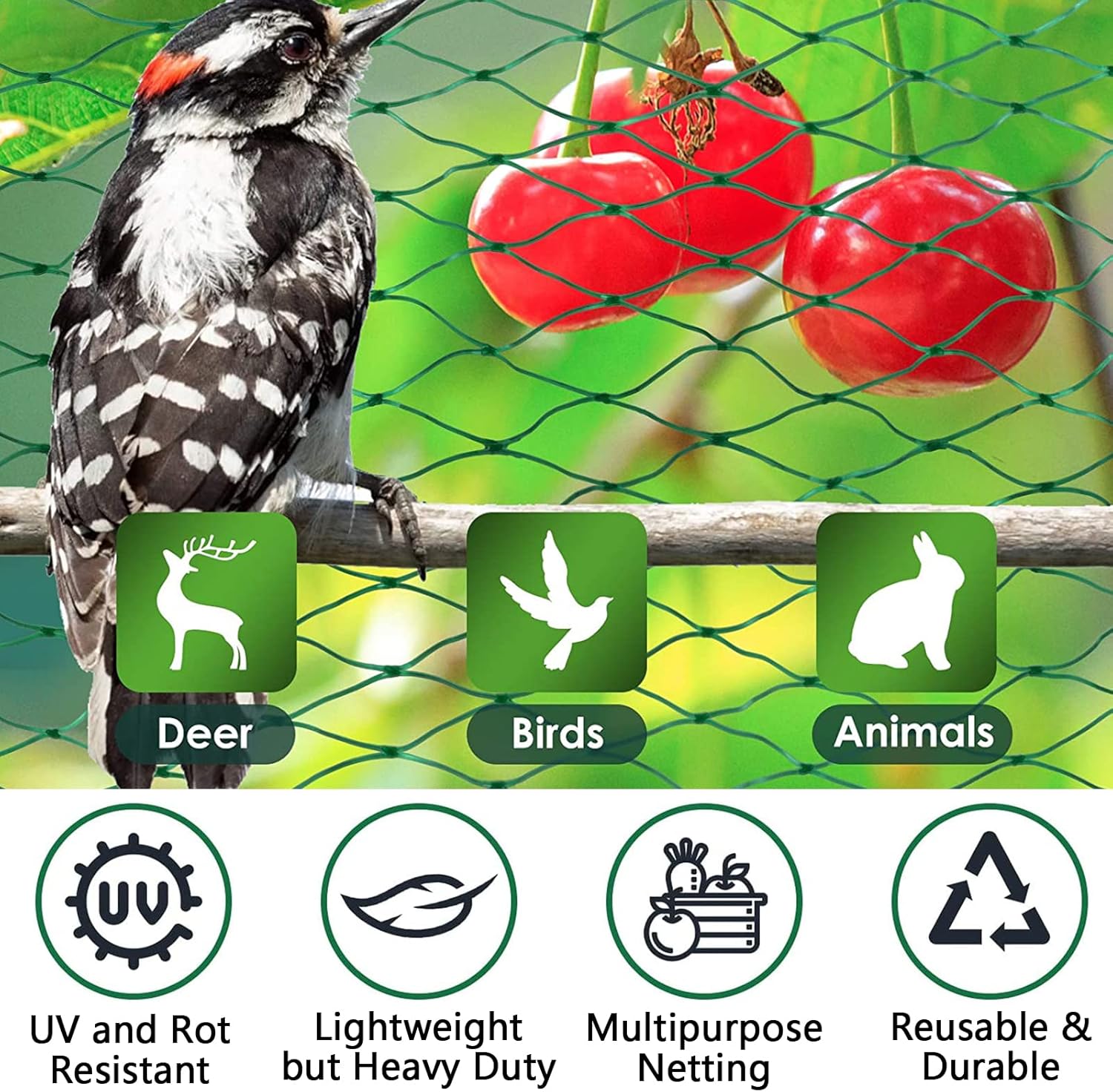 Detalle 2 de MAYADUO Garden Netting for Plants, Fruit & Veg Patch – 4x12M Green Anti-Bird Netting Kit