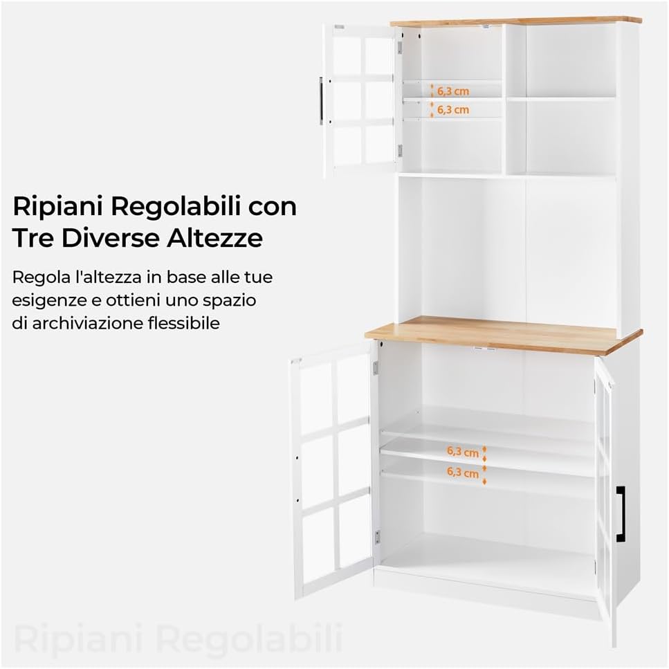 Thumbnail 3 de Yaheetech Credenza Cucina Alta Mobile Dispensa Buffet 80 x 37 x 183 cm in Bianco