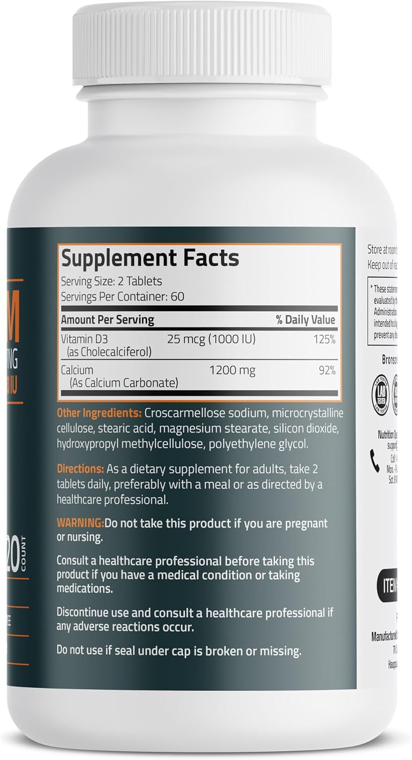 Detalle de Bronson Calcium + Vitamin D3 Tablets, 1,200 mg Calcium, 1,000 IU D3