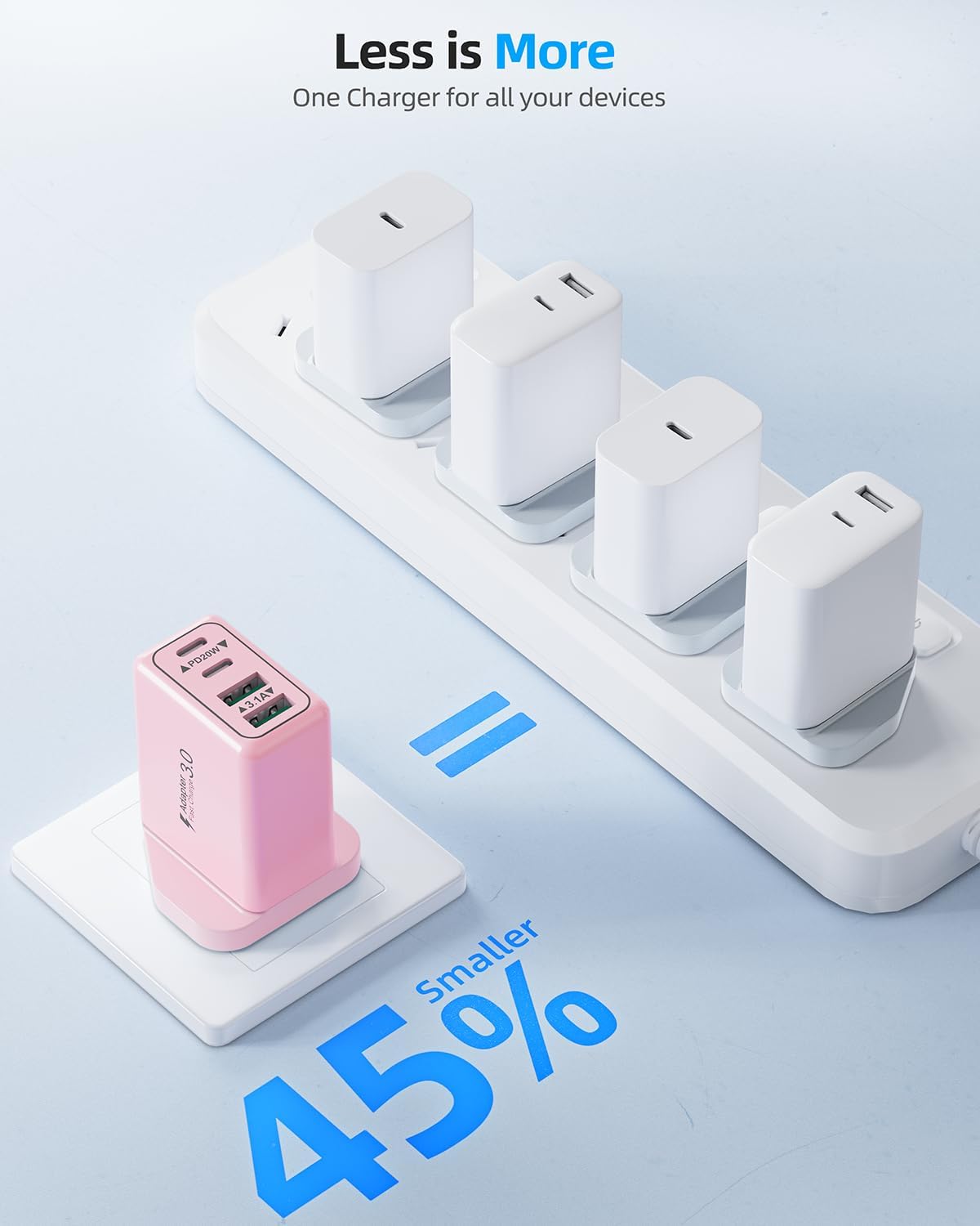 Thumbnail 4 de 2-Pack USB C Plug Fast Charge: 40W 4-Port UK Charger Plug (Dual USB-C & USB-A)