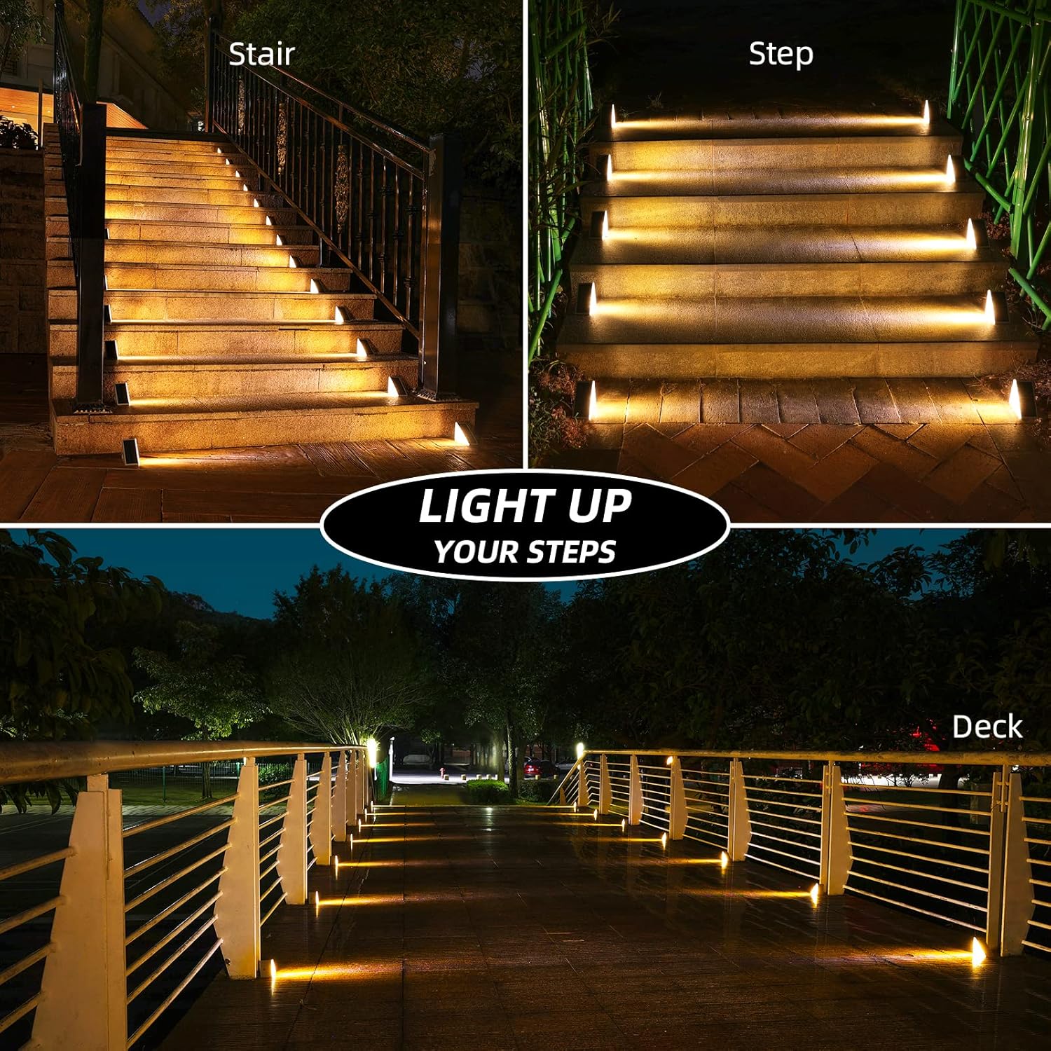 Thumbnail 1 de NIORSUN Solar Step Lights 8 Pack (IP67) – 3000K Warm White Outdoor Stair & Deck Lights