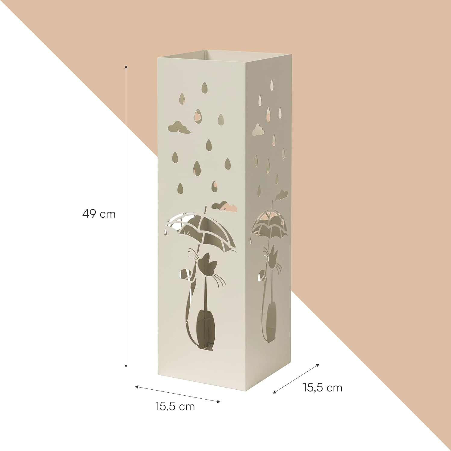 Detalle de Baroni Home portaombrelli design moderno in metallo bianco con gatto, vaschetta scolapioggia rimovibile e 2 gancini