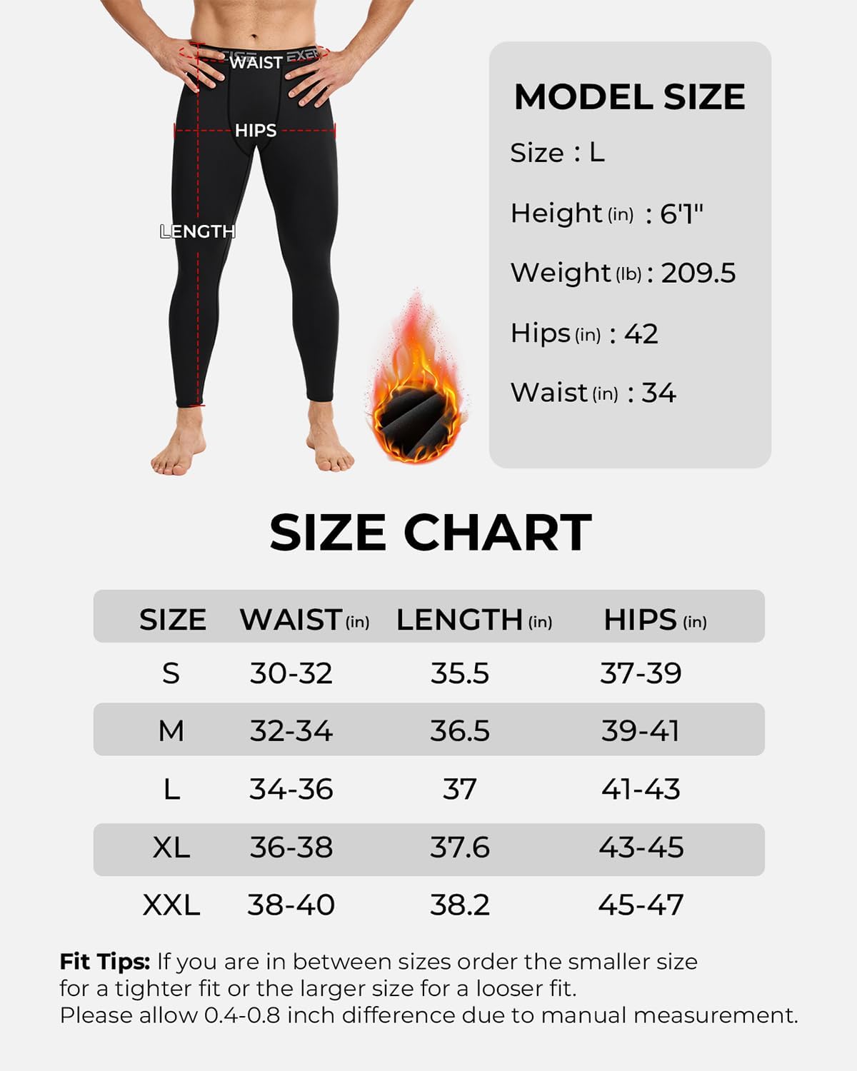 Detalle de Mexholin 4-Pack Men's Fleece-Lined Thermal Underwear Leggings