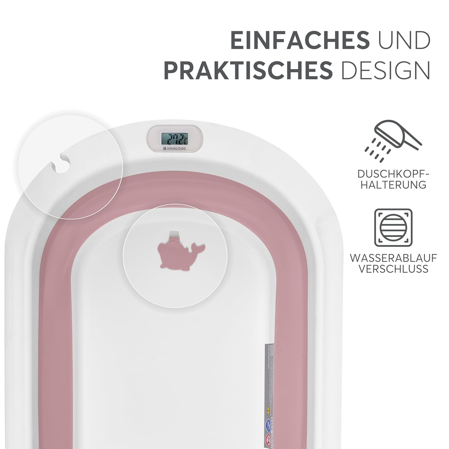 Detalle de KikkaBoo Babybadewanne WILLY – faltbares Design, Temperaturanzeige & rutschfeste Füße