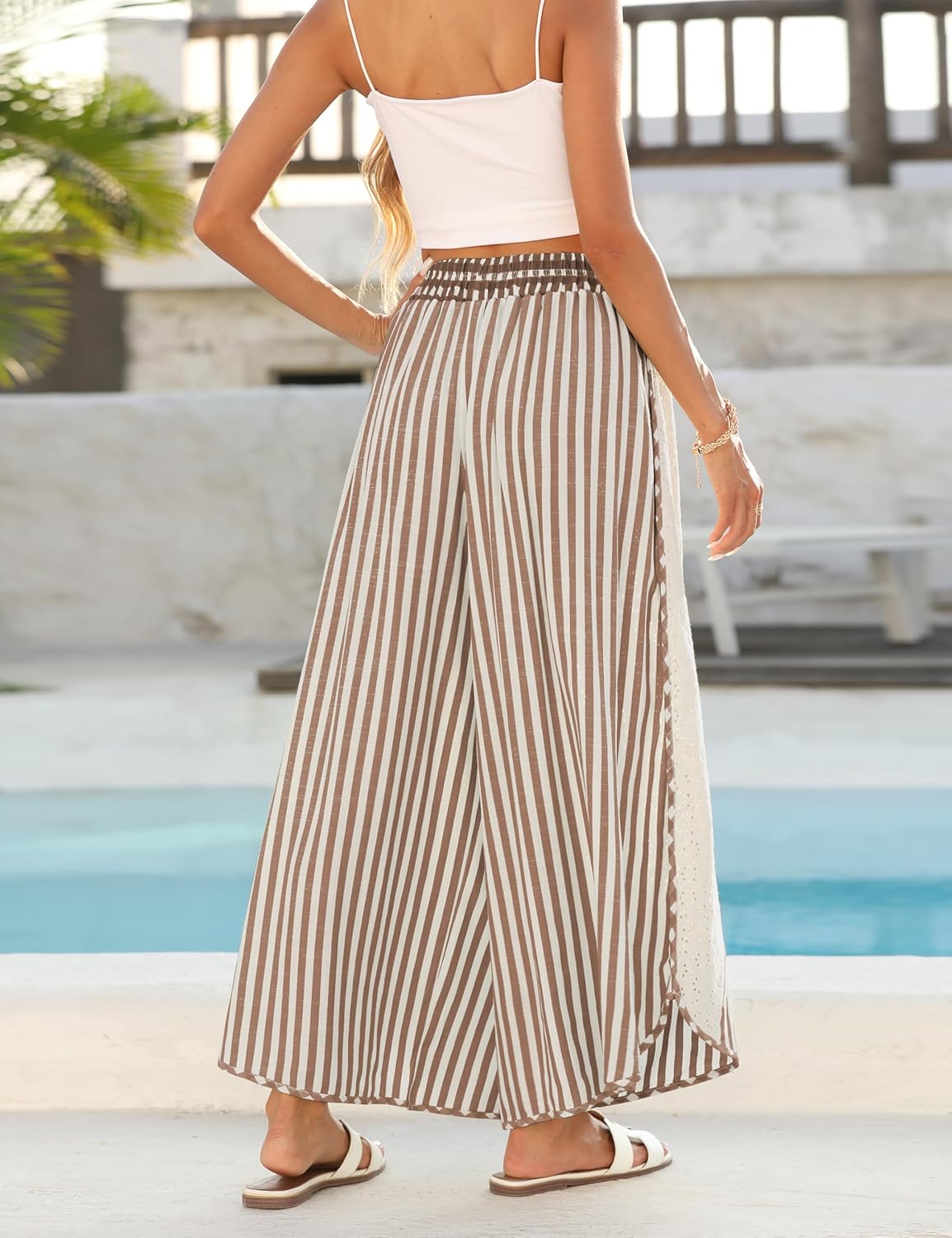 Thumbnail 3 de Athlisan Women's Summer Casual Loose Striped Wide-Leg Palazzo Pants with Elastic Waist
