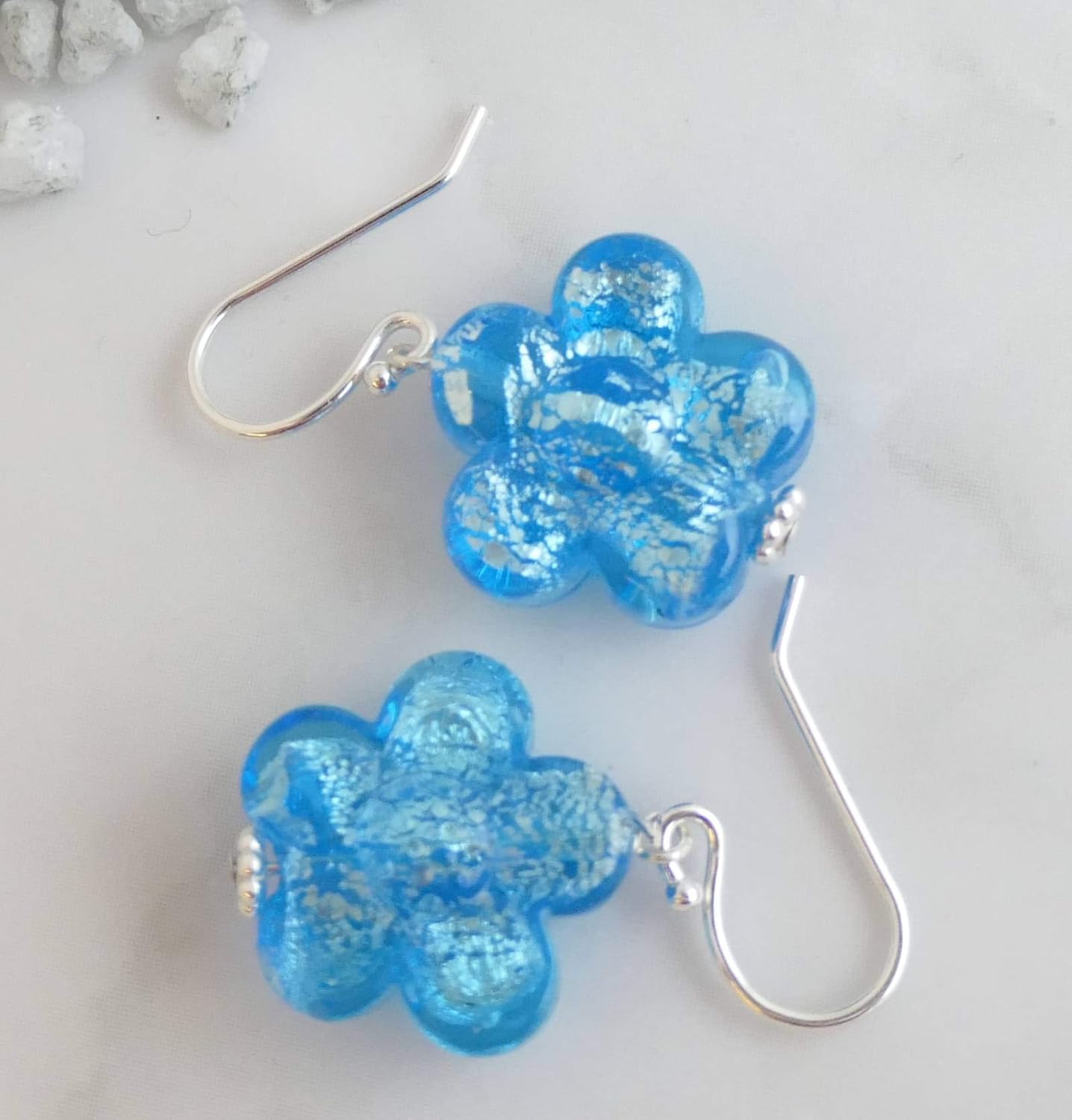 Detalle de Murano Glas Blau Blumen Ohrringe