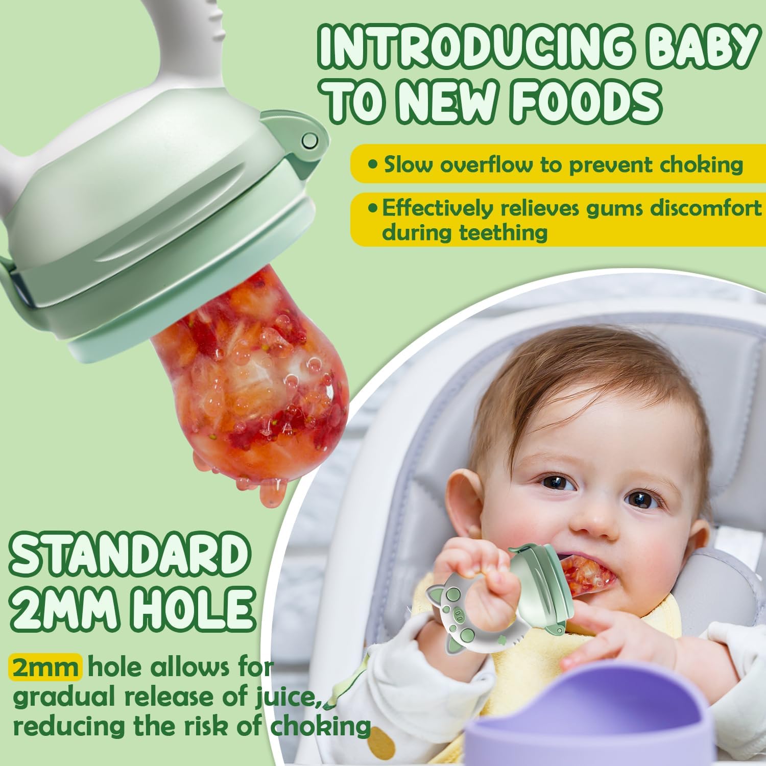 Detalle de Chupete Fruta Bebe de Kaiyingxin: Alimentador y Molde para Helados con 3 Tetinas de Silicona