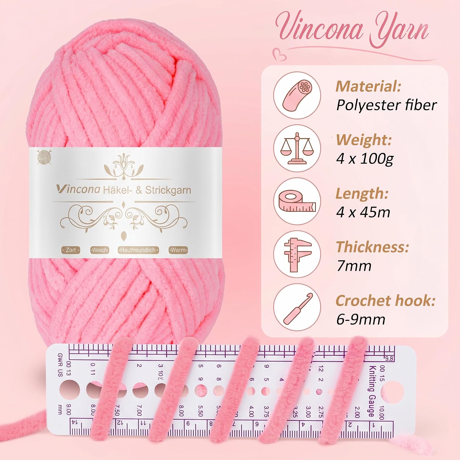 Thumbnail 1 de Vincona Lot de 4 pelotes de laine épaisse et moelleuse – Velours doux, 100 g, orange amigurumi