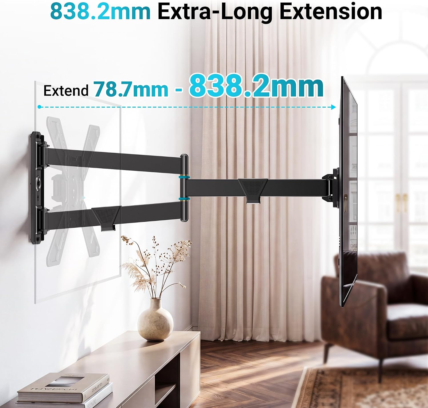 Detalle 2 de BONTEC TV Wall Bracket with 838mm Long Arm — Full Motion Corner Mount for 32–75 inch TVs