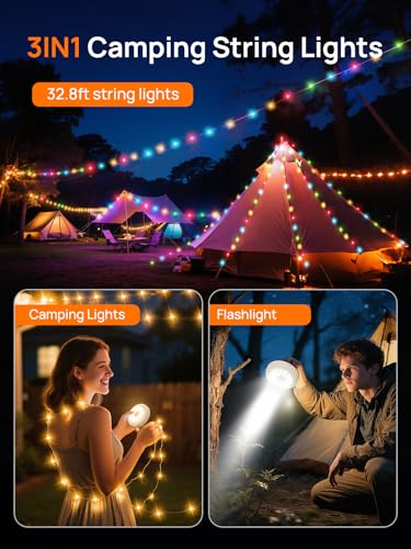 Detalle 2 de ACSO Camping String Lights: 32.8ft USB-C Rechargeable Fairy Lights with 9 Modes