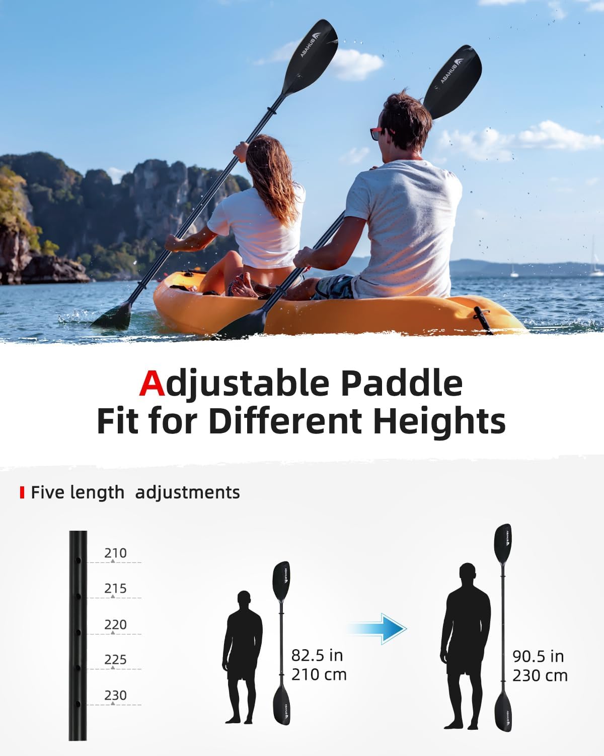 Thumbnail 1 de Abahub verstelbare kajakpeddel, 210–230 cm, 3-delig met aluminium schacht