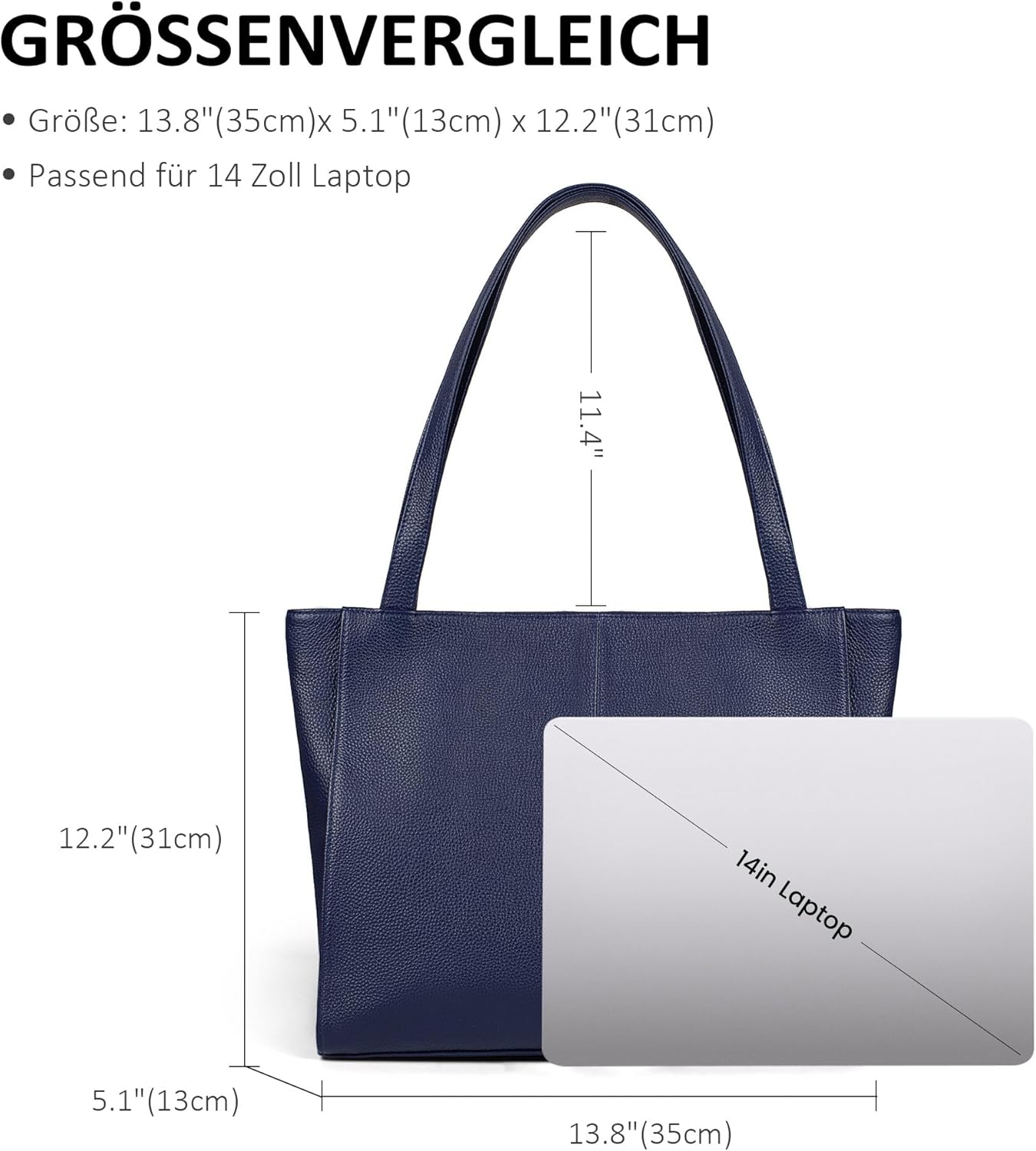 Thumbnail 3 de befen Echtleder Handtasche Damen Groß Shopper mit 14 Zoll Laptopfach – stilvoll, robust und alltagstauglich
