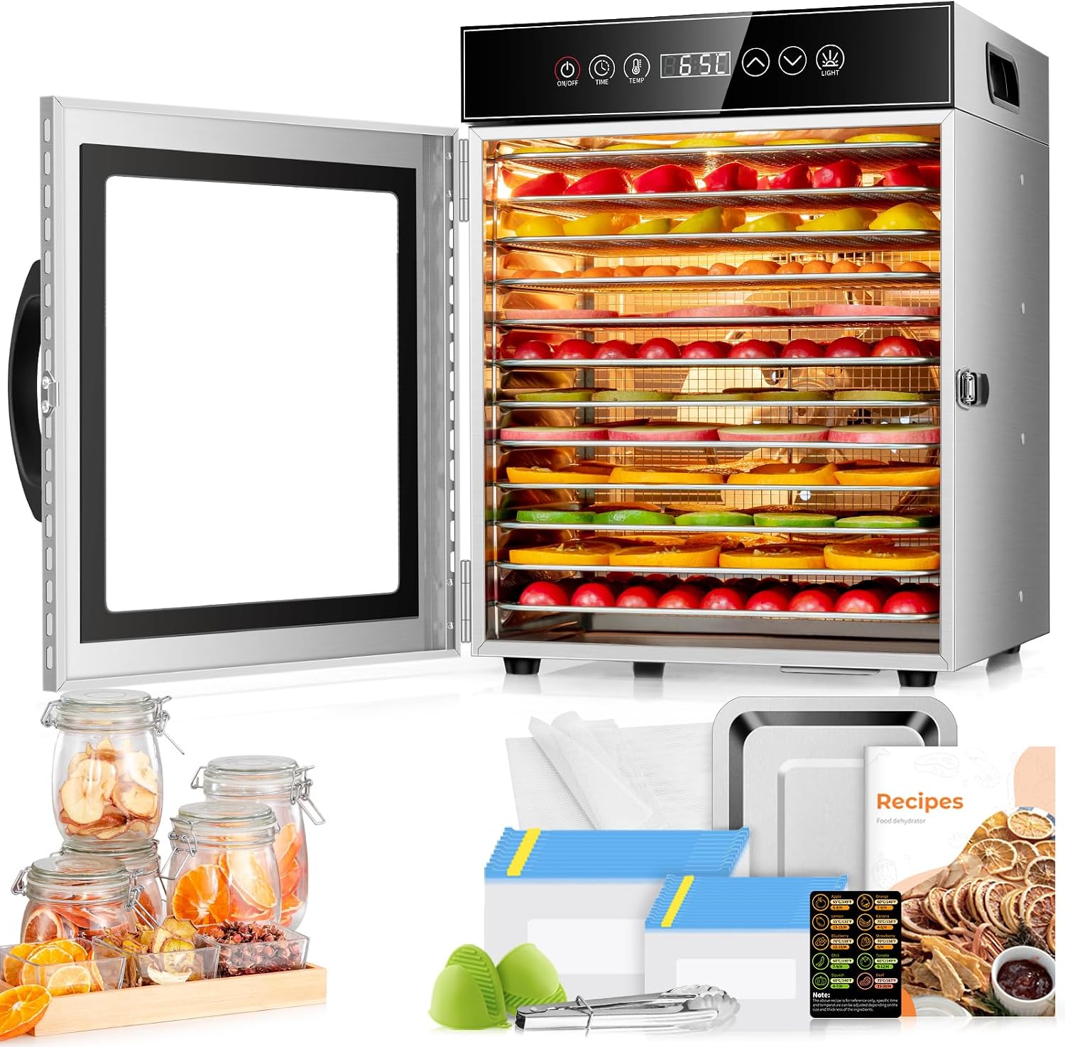 Detalle de Kwasyo LT-17 Food Dehydrator, 12 Trays, 30–90°C Control and 24-Hour Timer