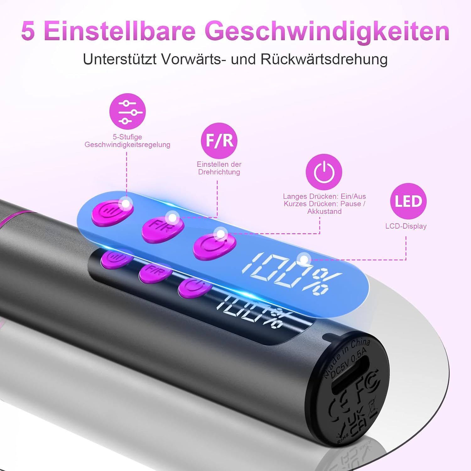 Thumbnail 3 de POFIBO kabellose elektrische Nagelfeile (Nagelfräser) – 35.000 U/min, 5 Geschwindigkeiten, 12-in-1 Set in Rosa