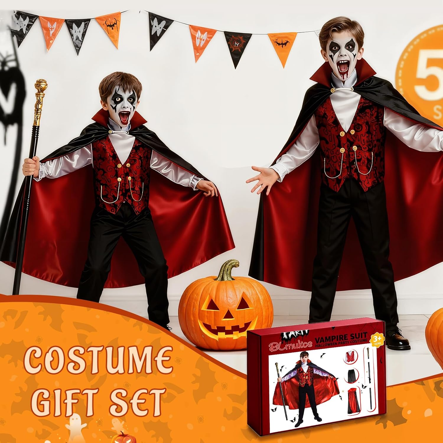 Thumbnail 6 de BLmukce Boys Vampire Costume Set with Cape, Shirt, Pants and Cane