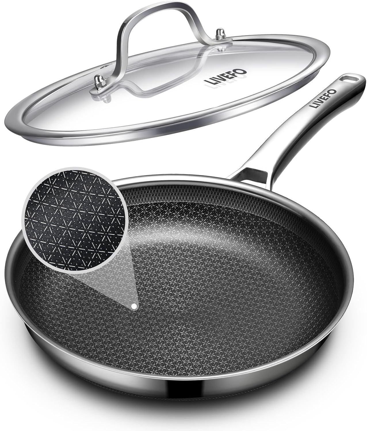 Detalle de LIVEFO SC28LID 12-Inch Stainless Steel Non-Stick Frying Pan with Lid