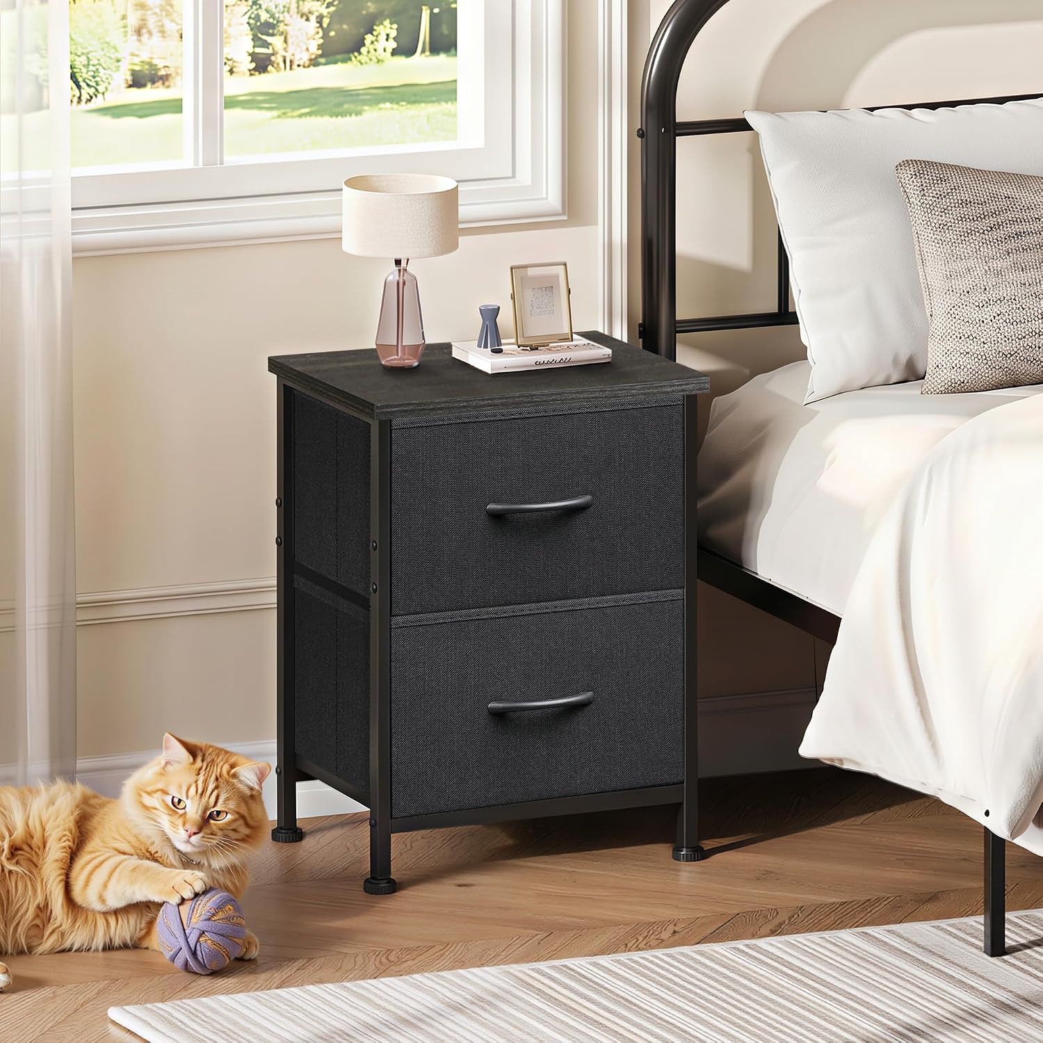 Detalle 2 de WLIVE Black Night Stand small dresser with 2 drawers ๐