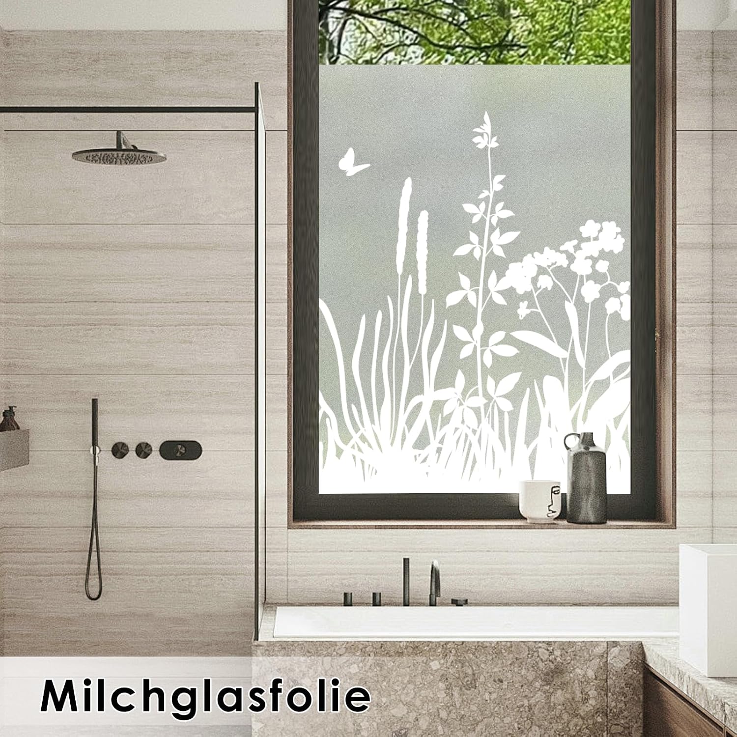 Detalle de dktie Fensterfolie Blickdicht – Milchglasoptik, wiederverwendbar, ohne Kleber 44,5 x 200 cm