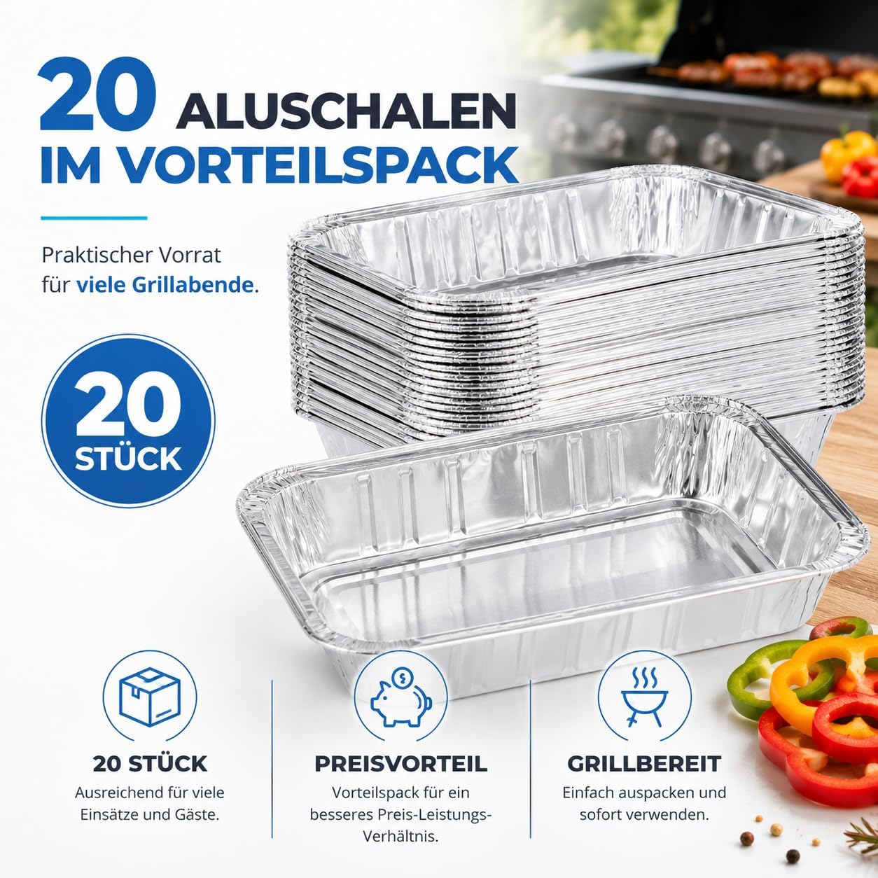 Detalle de TK Gruppe Timo Klingler 20er Einwegschale aus Aluminium – 1200 ml, ca. 14×19×4 cm