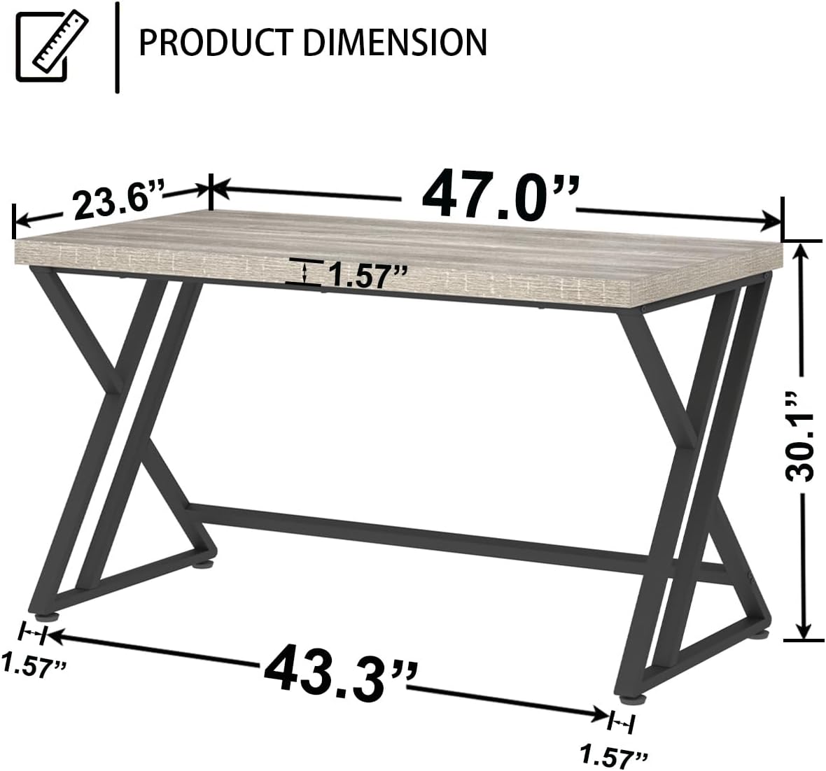 Detalle de LVB Grey Industrial Wood Desk (47 Inch) with Metal Frame and Storage