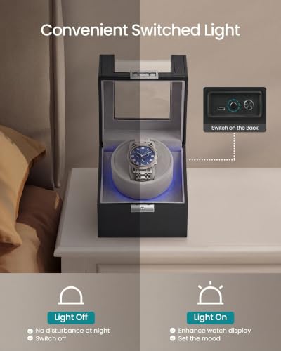Detalle 2 de SONGMICS Automatic Watch Winder Box with Quiet Motor, Lock and LED Light