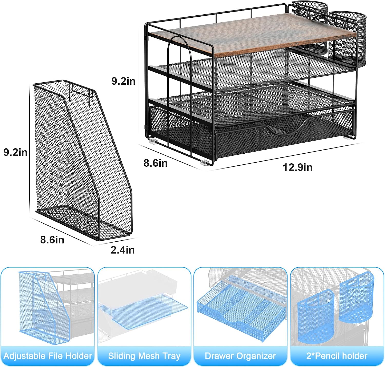 Detalle de gianotter 4-Tier Desk Organizer with File Holder, Drawer & Pen Holders