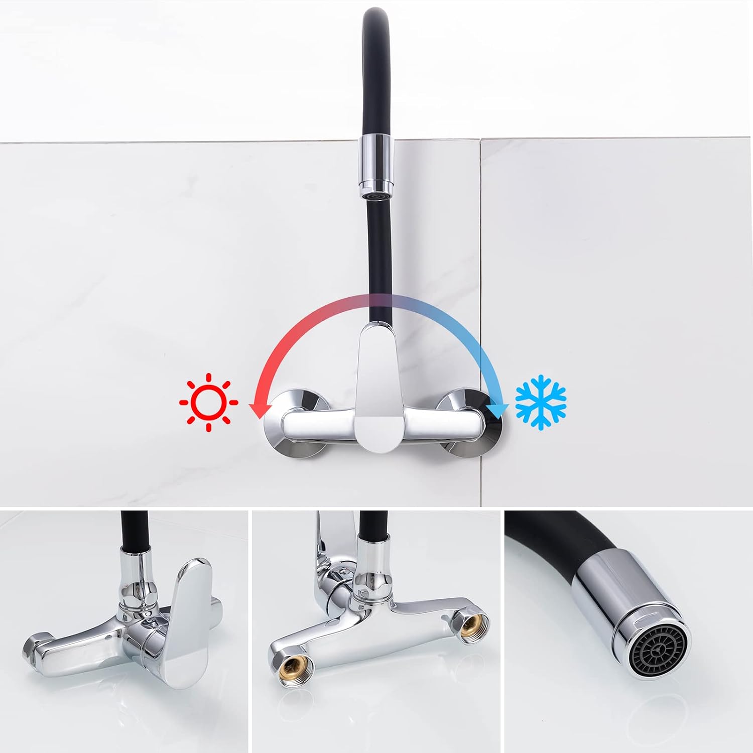 Thumbnail 5 de Ibergrif M16559-2 Wall-Mounted Kitchen Tap, Black, 360° Swivel