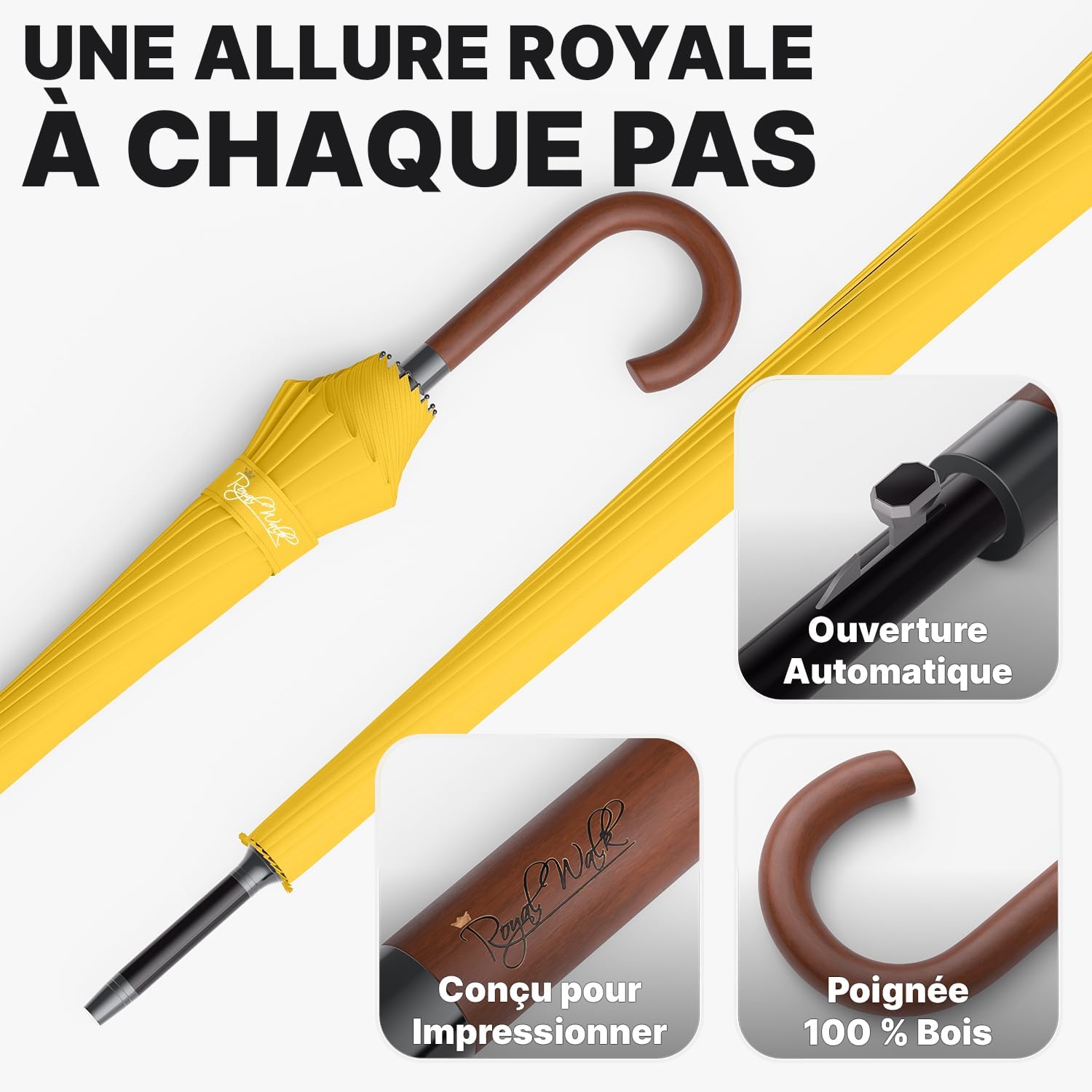 Thumbnail 2 de Royal Walk Parapluie Automatique XXL pour deux – résistant au vent, manche en bois, 16 baleines et ouverture one‑touch