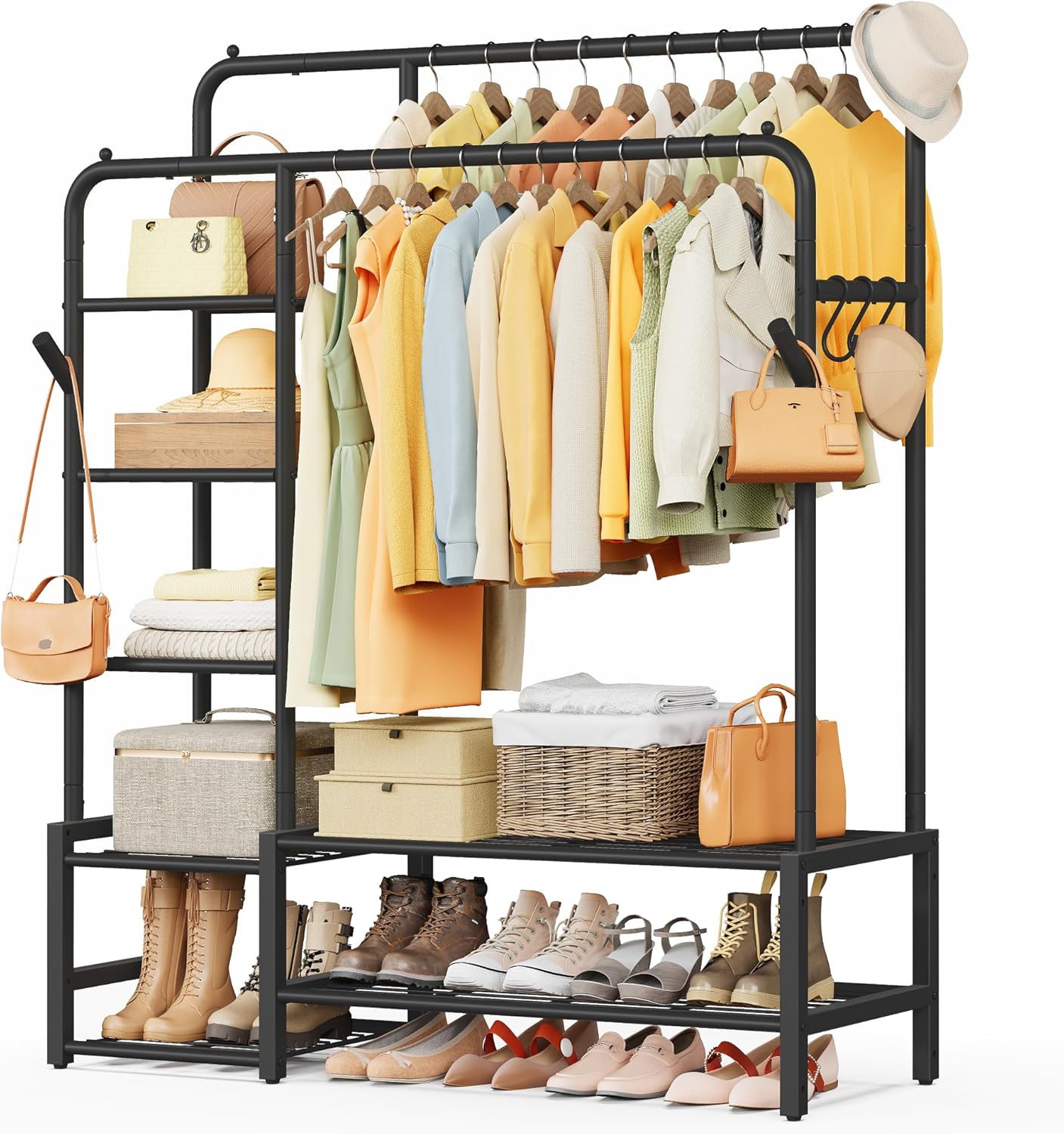 SONGMICS Heavy Duty Clothes Rail with 7 Shelves and Double Hanging Rods (HSR182B01)