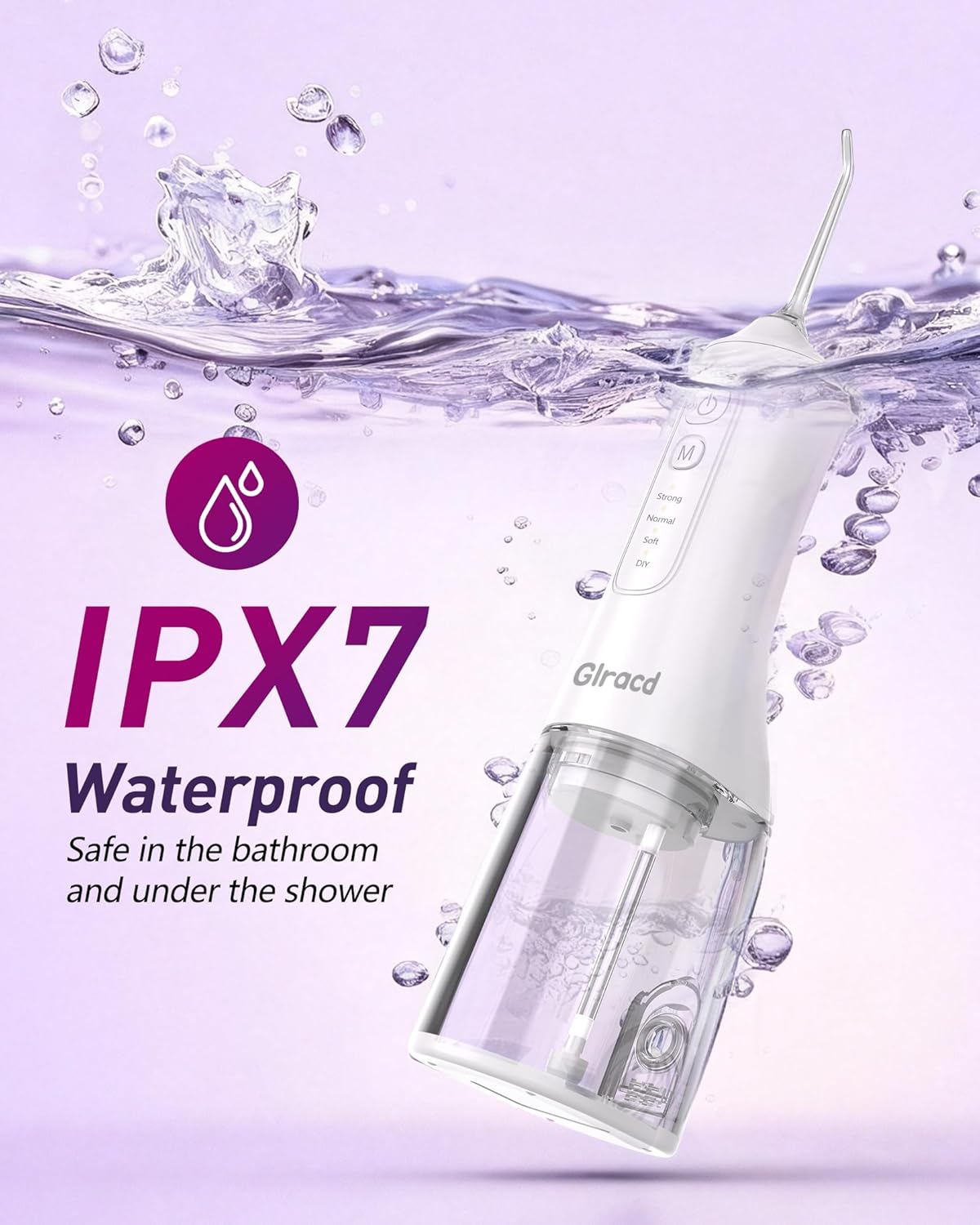 Detalle 2 de Water Flossers for Teeth Cordless: Glracd 4-Mode Oral Irrigator with 8 Jet Tips and 300 ml Tank