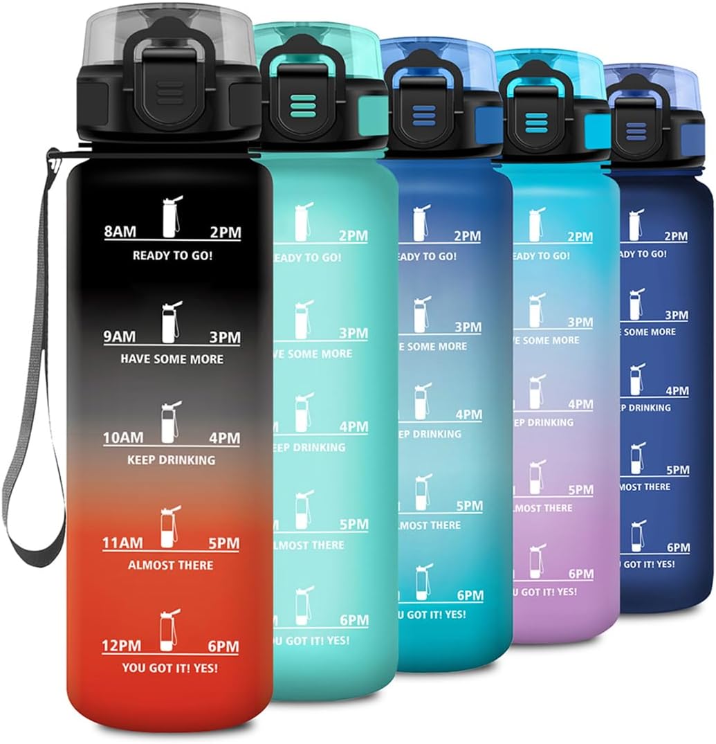 Detalle de KollyKolla Trinkflasche 500 ml – Auslaufsicher, mit Zeitmarkierung und Einhandöffnung