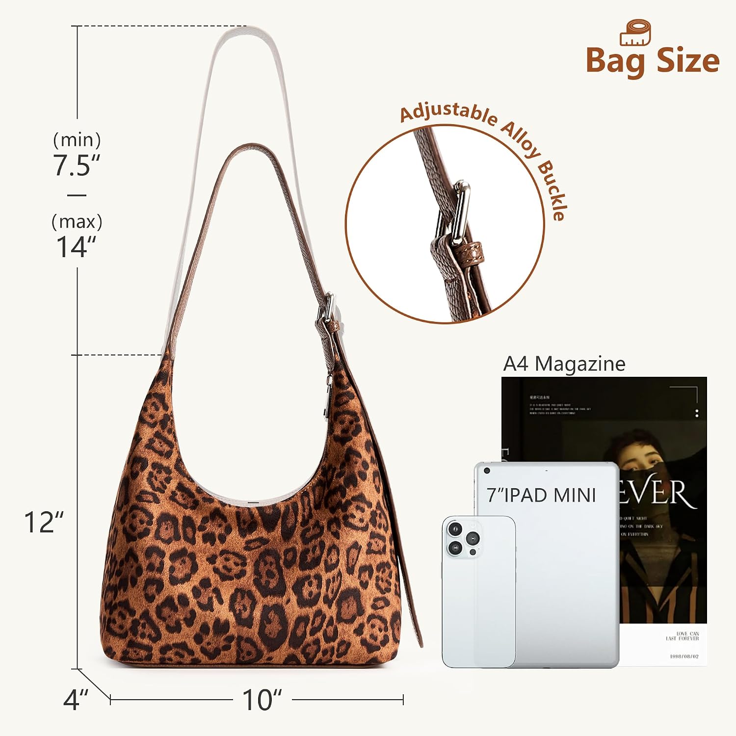 Detalle de KALIDI Vintage Vegan Leather Tote Bag with Zip – Women’s Hobo Work Bag with Adjustable Strap