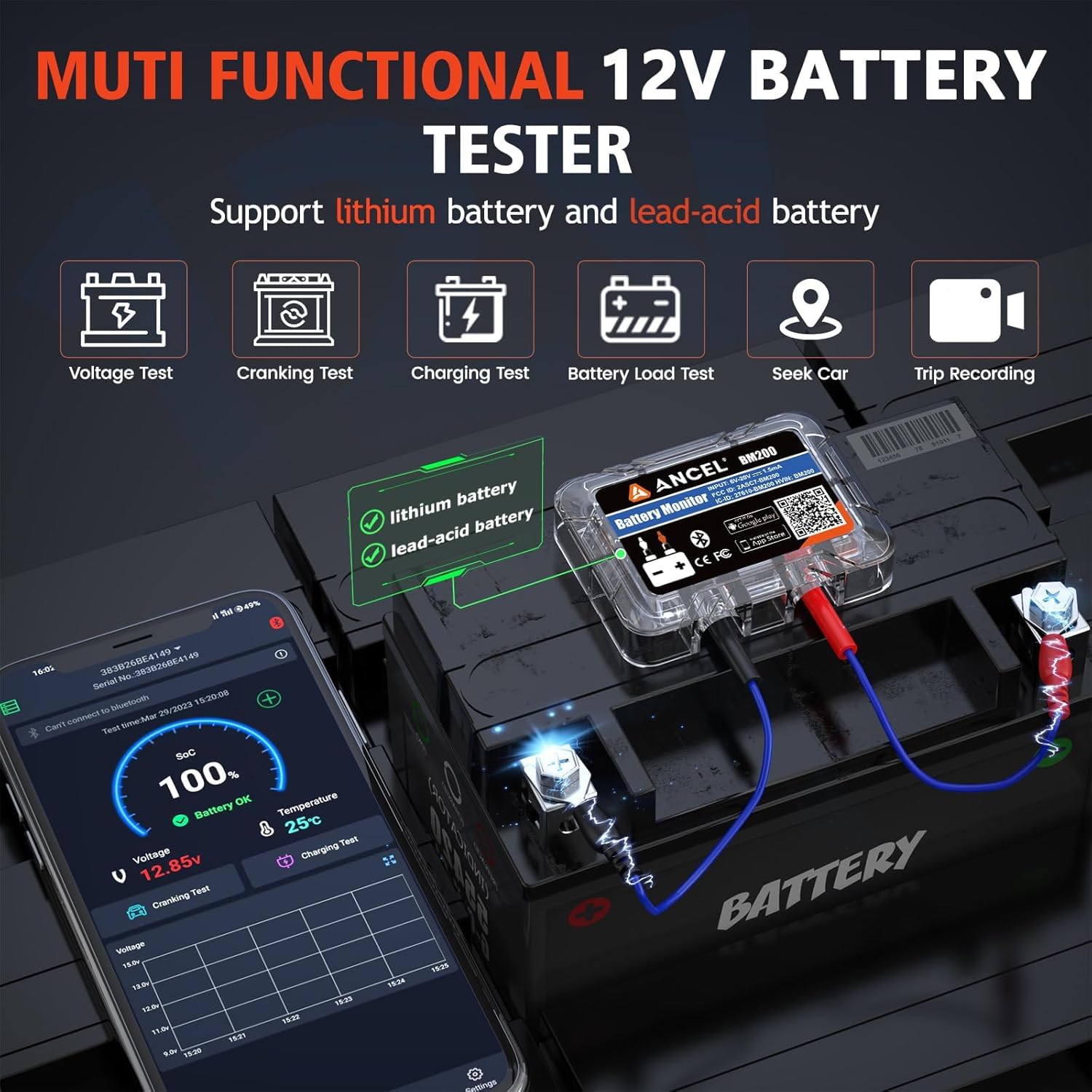 Thumbnail 1 de ANCEL BM200Blue Monitor de Batería 12V