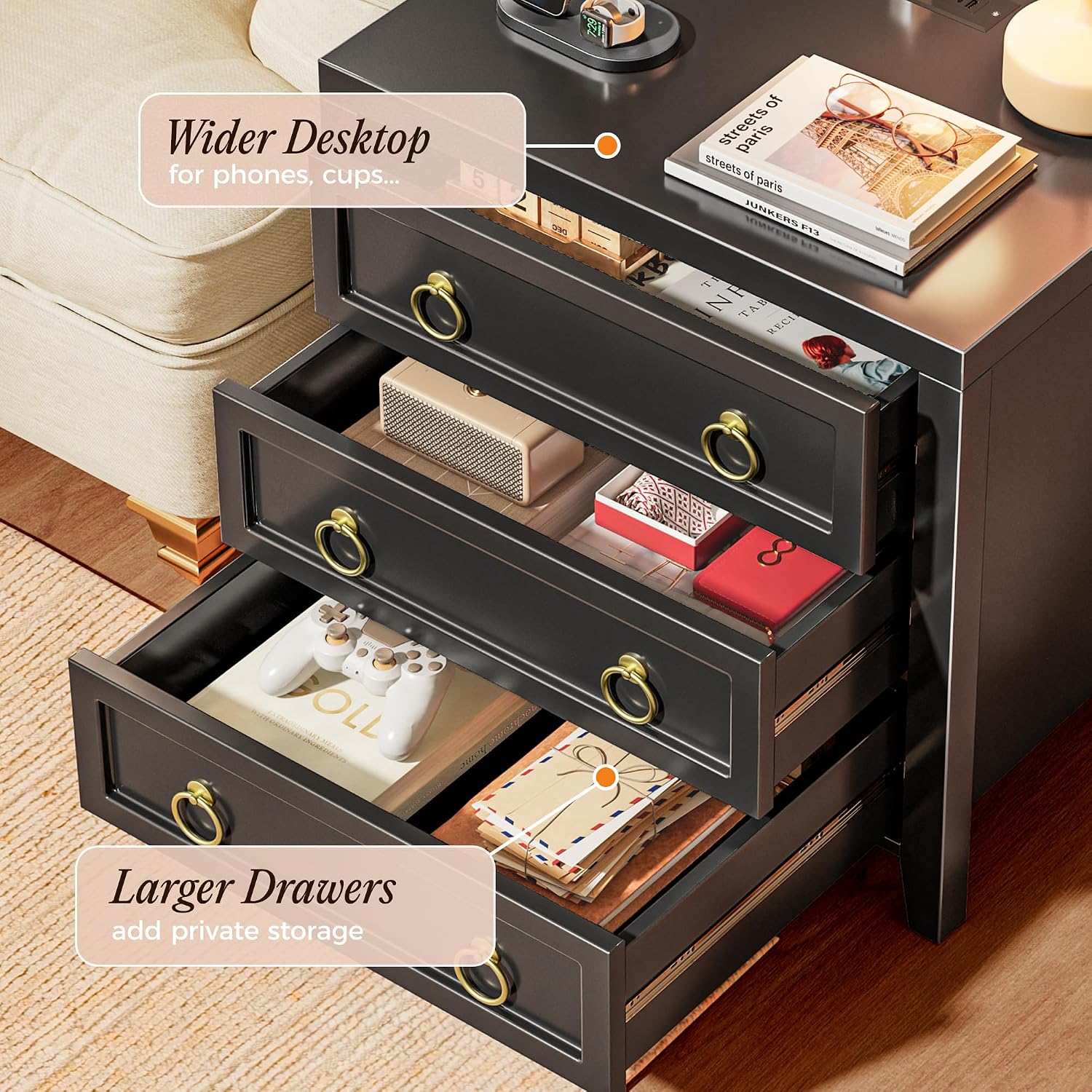 Detalle 1 de Huuger 3-Drawer Nightstand