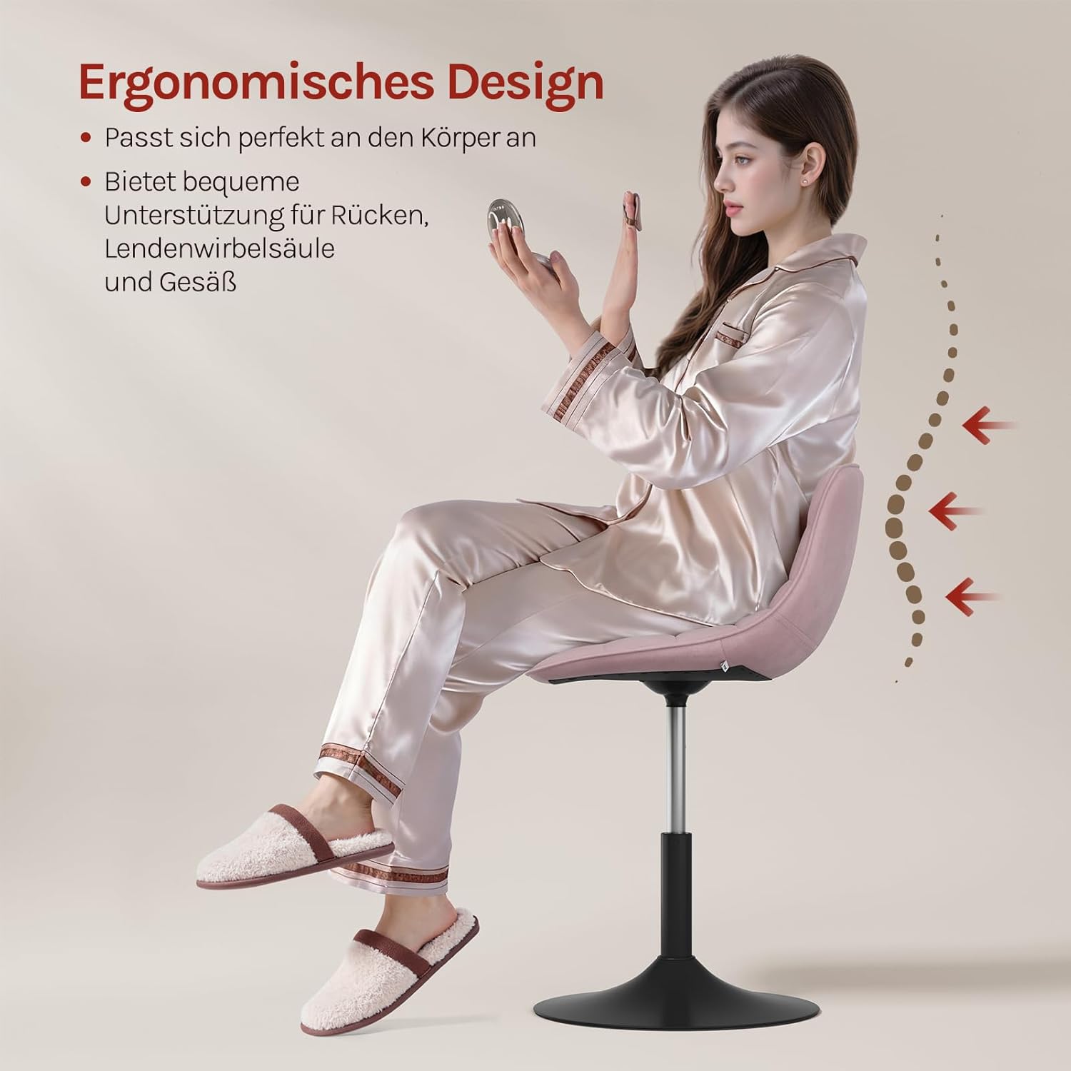 Detalle de WOLTU Schminktisch Stuhl Hocker BH300rs-1 – höhenverstellbar, 360° drehbar mit Rückenlehne (Rosa)