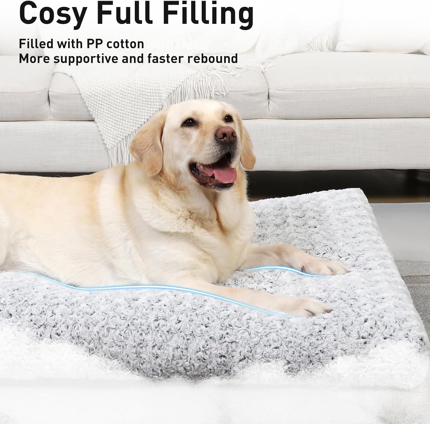 Detalle de KSIIA Hundebett Grosse Hunde XL 105x70 cm – Waschbar, rutschfeste Unterseite & flauschiges Katzen-/Hundekissen