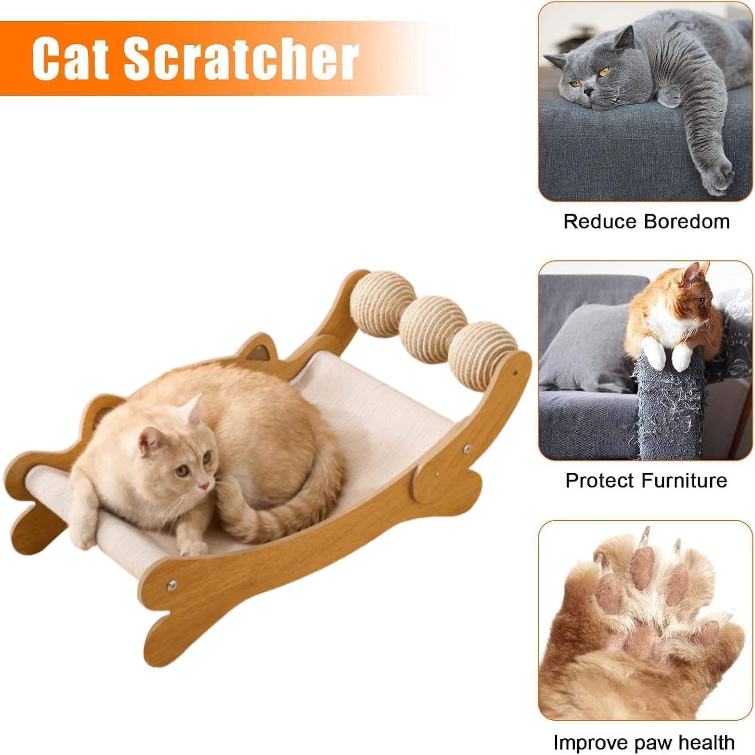 Detalle 2 de FUNACAY Cat Scratch Pad with Replacement Felt — Large 3-in-1 Cat Scratcher Bed, Hammock Lounge